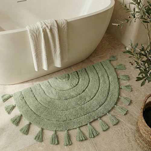 KIBAGA Boho Tassel Half Circle Cotton Bath Mat