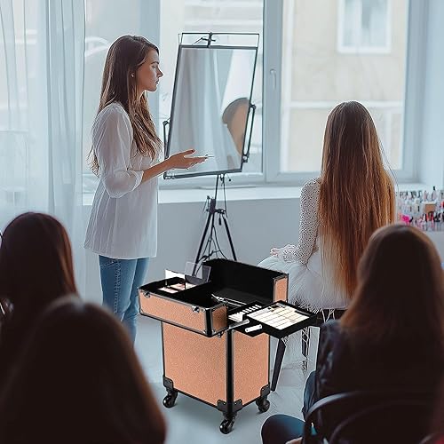 Miniatura 7 de BYOOTIQUE Cosmetology - Estuche rodante para almacenamiento de uñas, carrito de almacenamiento para maquillaje, maleta de peluquería de viaje,