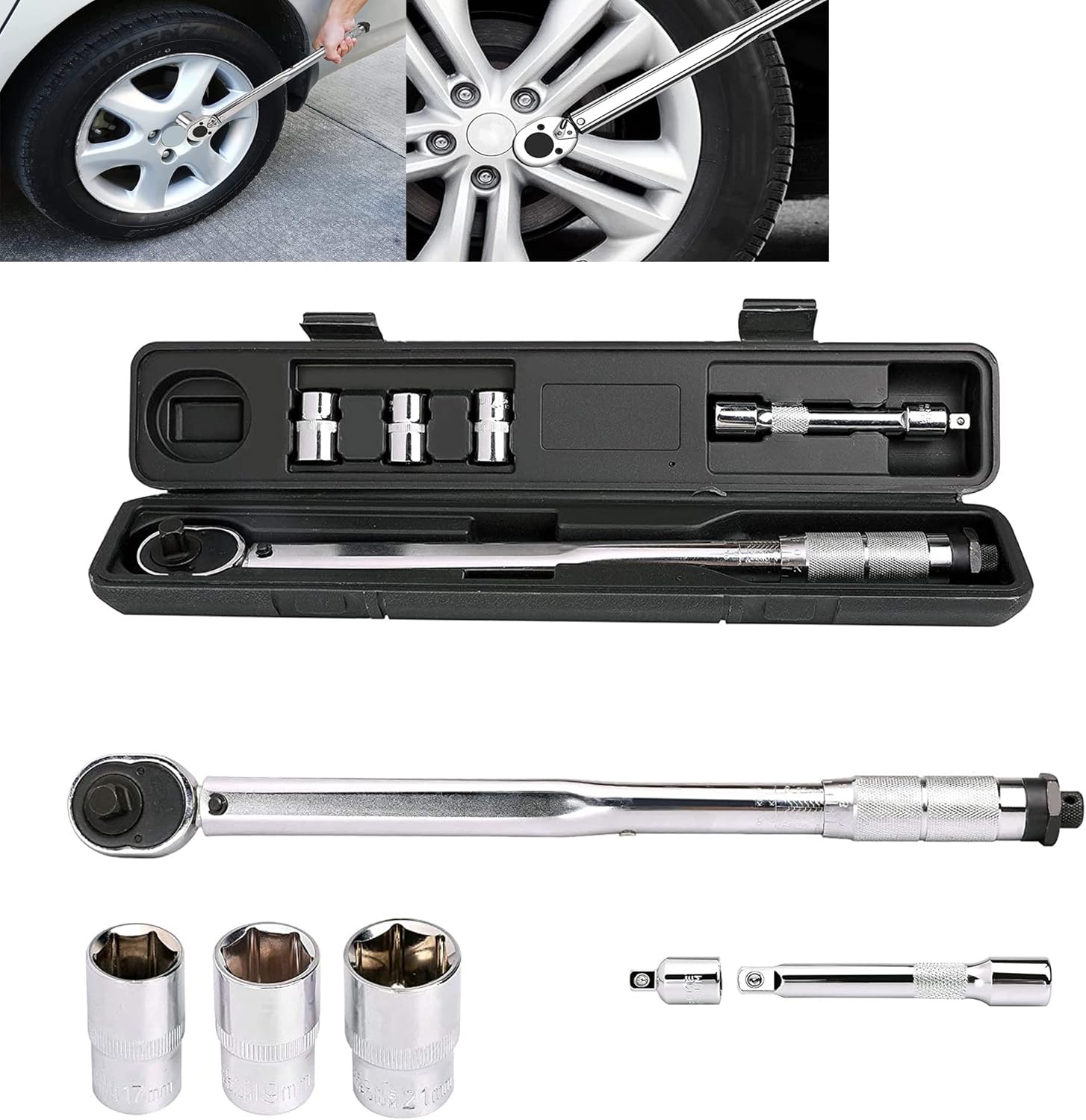 1/2inch Drive Click Torque Wrench Set, Torque Wrench with 1/2" Ratchet Torque Wrench Socket Set