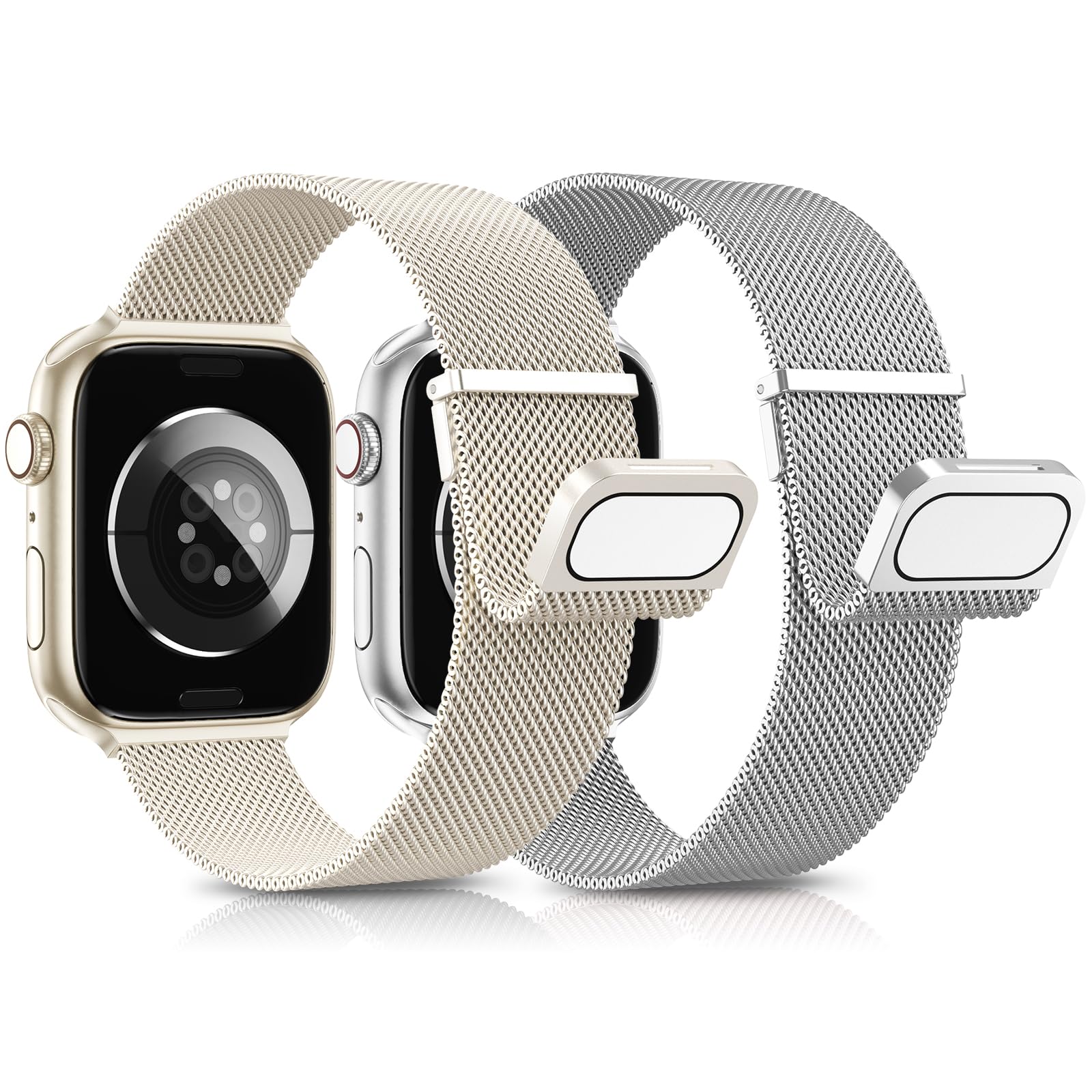 AMSKY 2 Pezzi Cinturini in Acciaio Compatibile con Cinturino Apple Watch 44 mm 46mm 40mm 45mm 41mm 42mm 38mm 49mm, Magnetico Metallo Maglia Milanese per iWatch Se Ultra Series 10 9 8 7 6 5 4 3 2 1