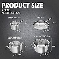 Vista 7 de DSP 7-Piece Pots and Pans Sets, 3-Ply Stainless Steel Kitchen Cookware Sets, Stay-Cool Stainless Steel Handles, Dishwasher Safe, Silver