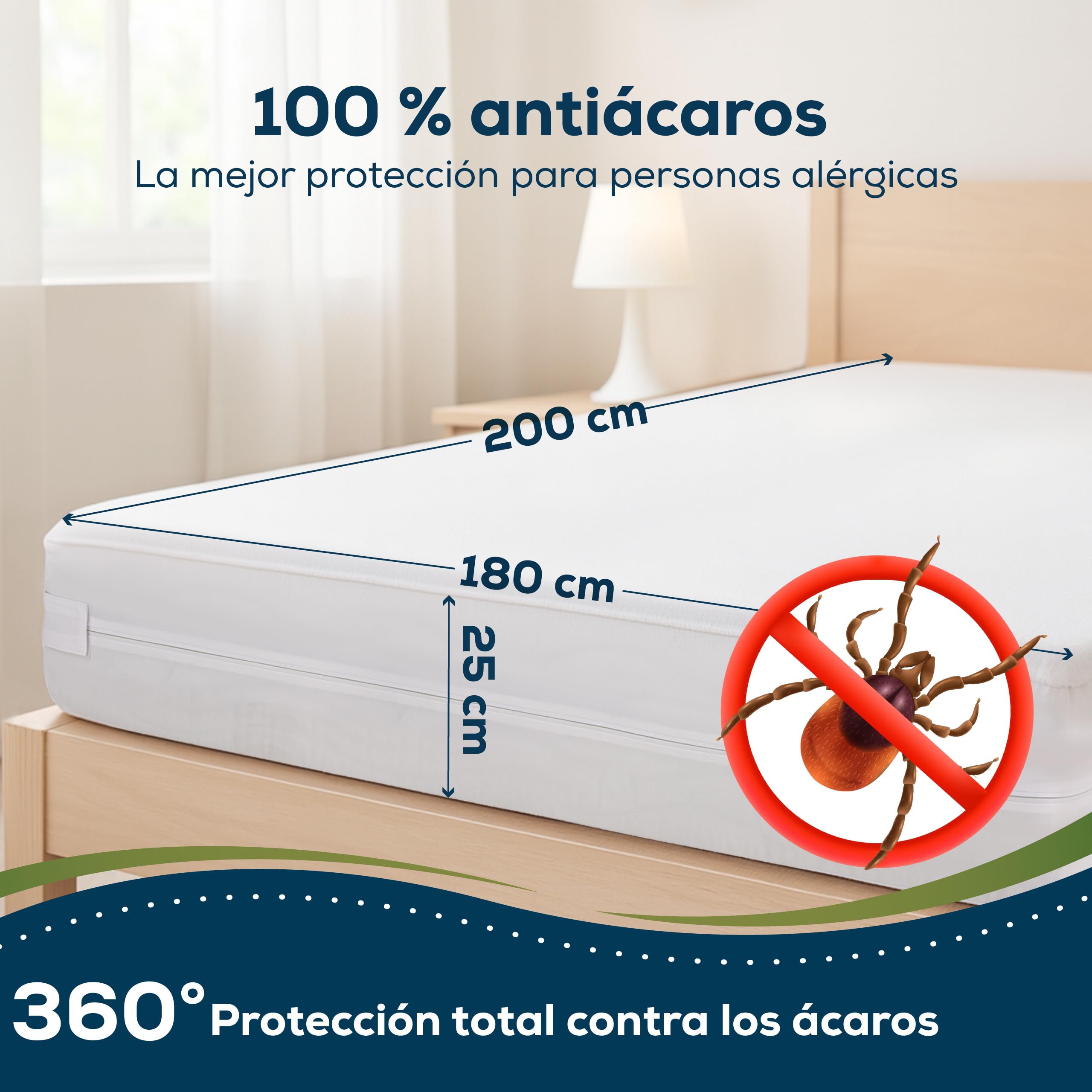 Sensalou Protector de Colchón 180x200x25 cm Impermeable y Anti Ácaros | Funda encasement con cremallera para alérgicos contra chinches, protector de rizo suave, silencioso y lavable a 95 °C