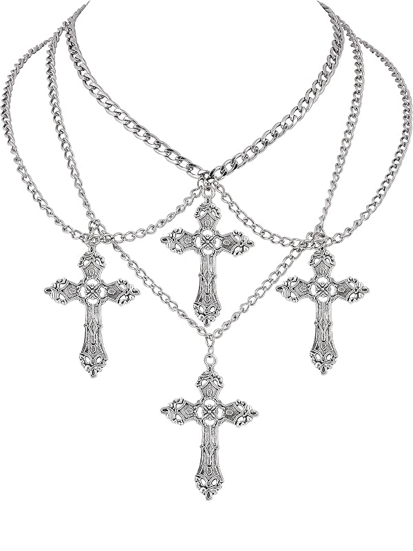 Sacina Gothic Cross Choker Necklace, Goth Punk Emo Grunge Y2k Necklace, Goth Jewelry, Halloween Christmas Jewelry Gift for Women by Sacina - Used condition - US$12.59