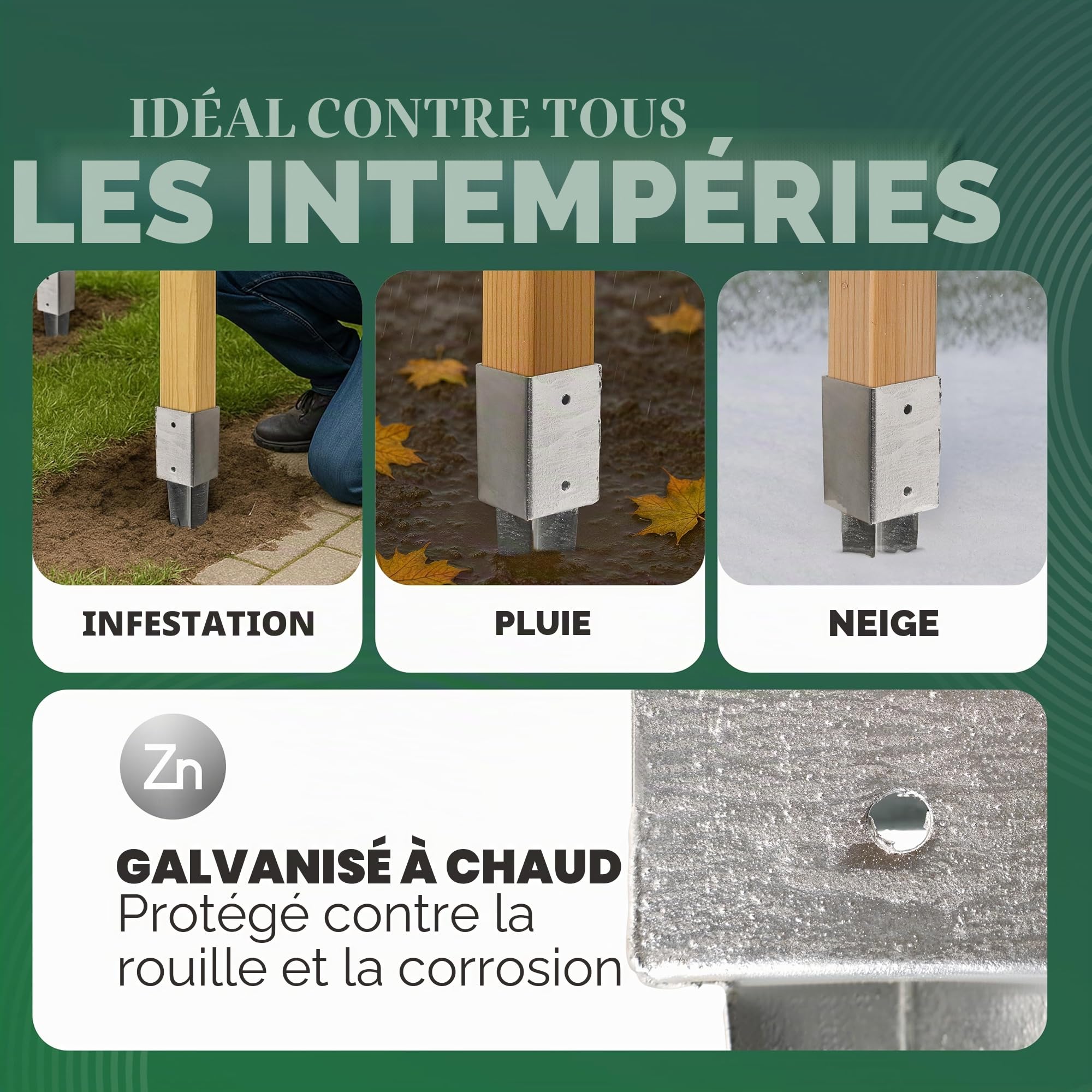 Novatool Lot de 6 douilles de sol à enfoncer 71 x 71 x 750 mm - Douille de sol - Support de poteau - Poteaux en bois - Douille à enfoncer - Piquet à enfoncer - Galvanisé - Avec vis