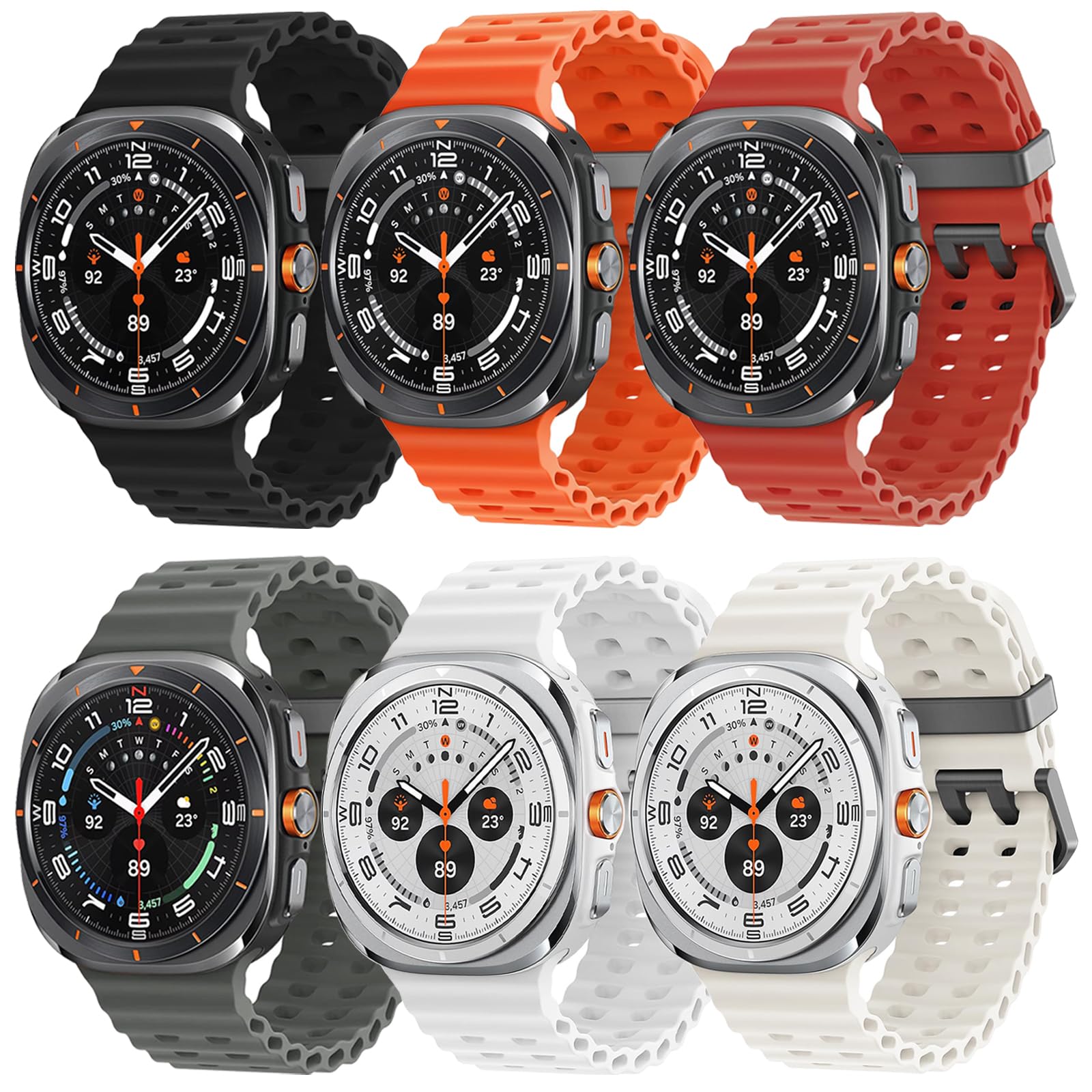 6 Pack Marine Silicone Band for Samsung Galaxy Watch Ultra Bands 47mm Men/Women,Waterproof Soft Sport Strap Compatible with Samsung Watch Ultra Band