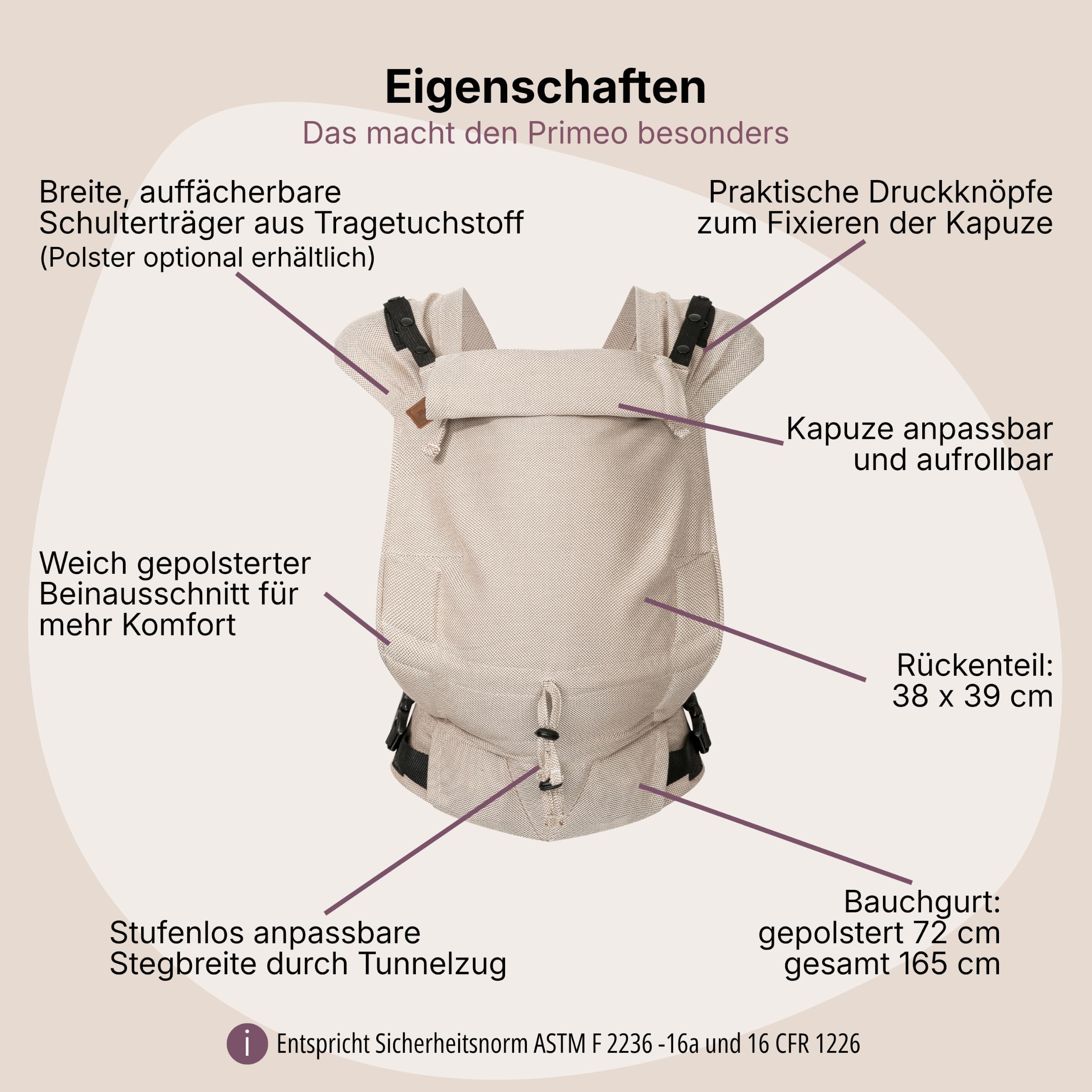 Hoppediz Primeo - Marsupio Neonato 0-36 Mesi - Porta Bebè Ergonomico e Confortevole, Creta