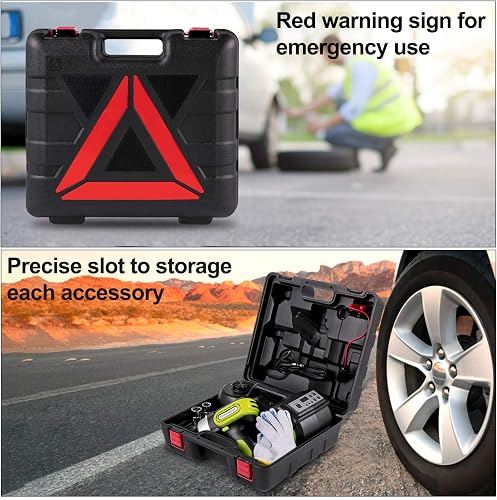 VEVOR Cric 5T per Auto Idraulica Elettrica, Martinetto Idraulico Elettrico 155-420 mm con Compressore Chiave a Impulsi Cassetta degli Attrezzi, 12V Kit Riparazione Cric Martinetto per Auto CRV SUV - 6