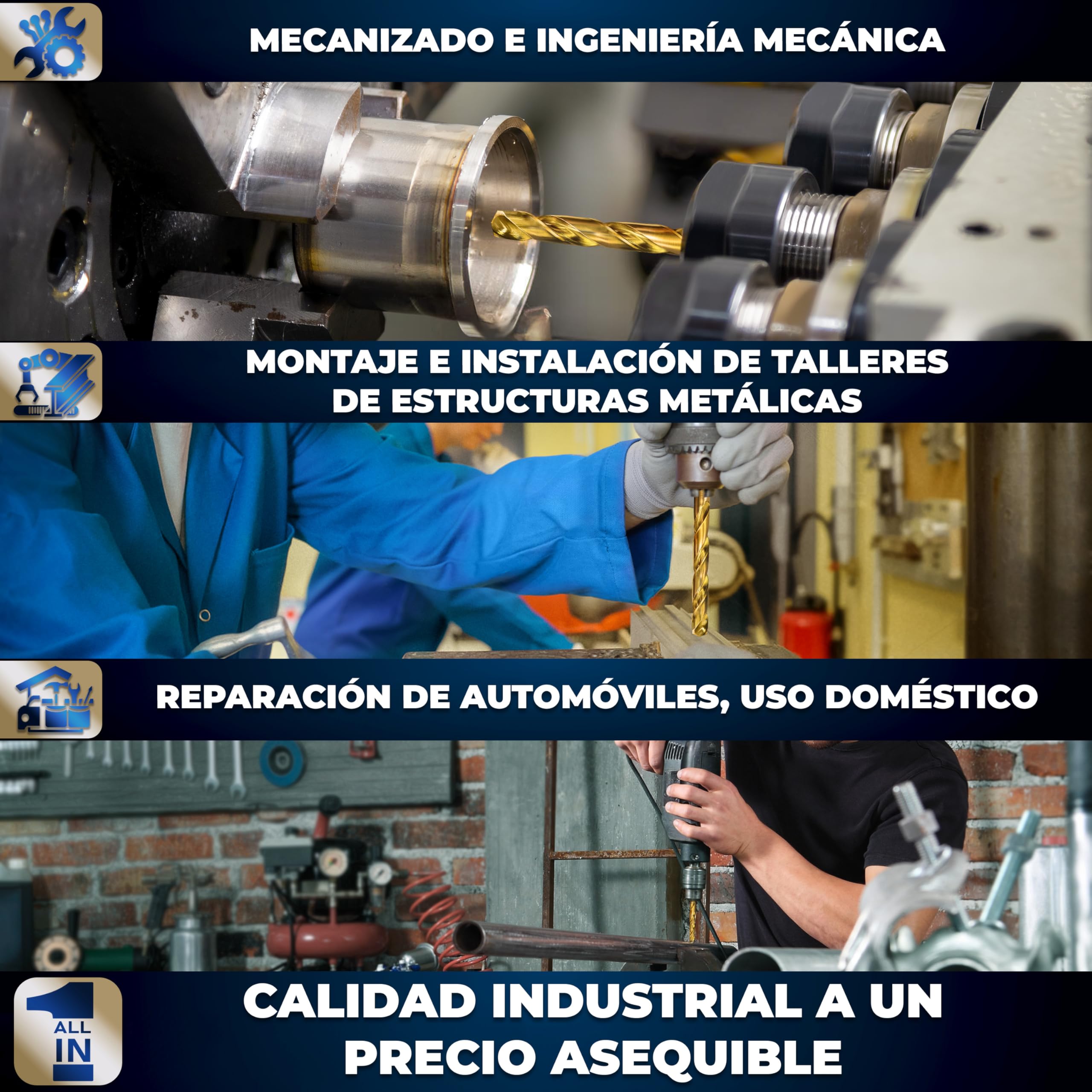 S&R Juego de Brocas HSS Titanio Metal (1-10 mm) 135 ° serie TM DIN 338. Set de 19 Brocas Profesionales en Caja de Metal.