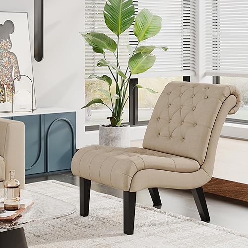 Miniatura 6 de Alunaune Juego de 2 sillas de sala de estar, sillas decorativas modernas, tapizadas sin brazos, para dormitorio, sofá, respaldo de tela, silla