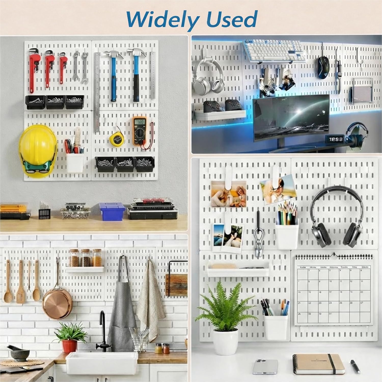 Peg Board, 24"x36" Pegboard Wall Organizer, Includes 6PCS White Peg Boards and Accessories, Plastic Peg Board Panels for Craft Room, Office, Kitchen, Gaming Room