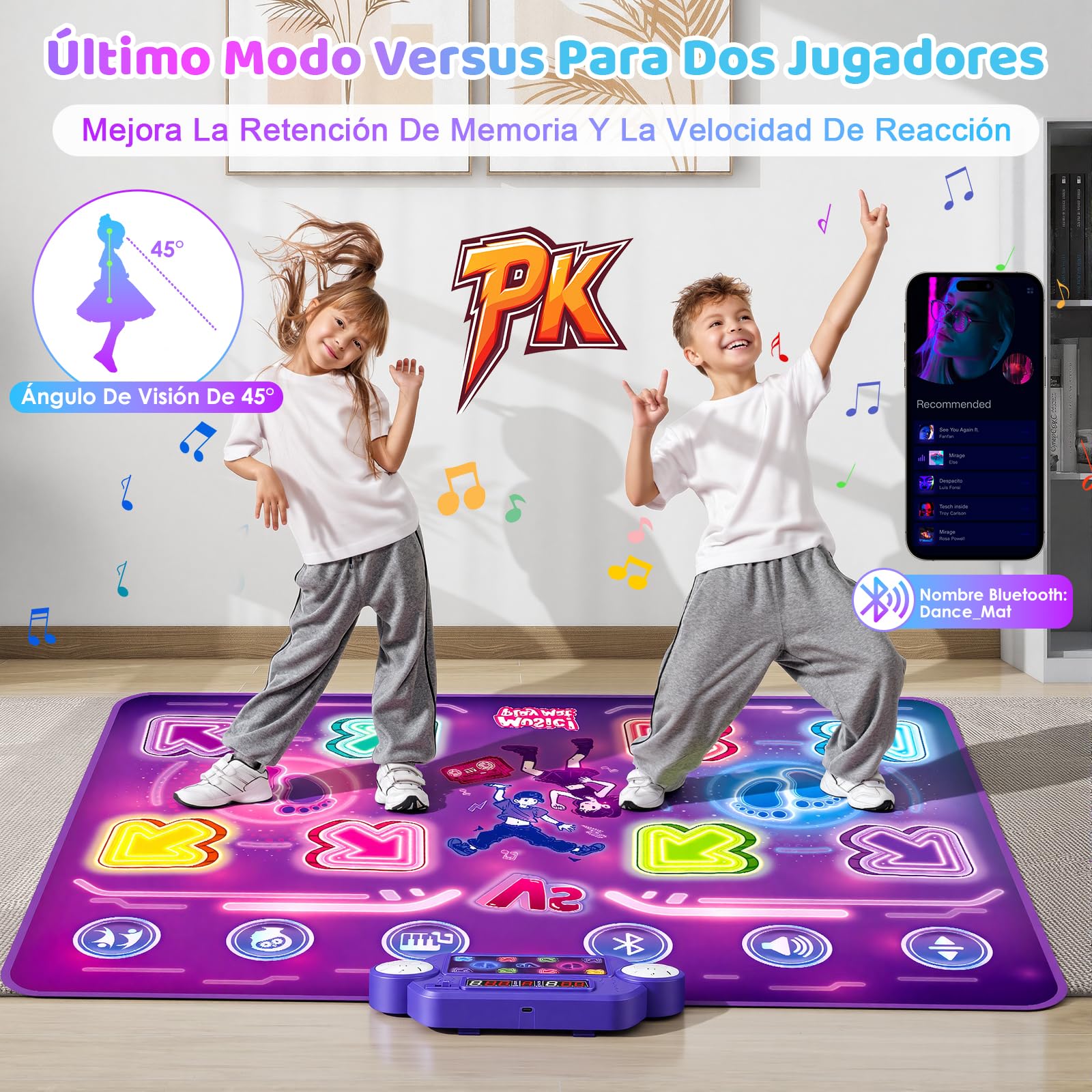 GuKKK Para Dos Alfombra de Baile Juguete Niña 3-10 Música Alfombrilla de Baile con 8 Flechas de Luz LED y Inalámbrico Bluetooth, Alfombra de Baile,Navidad Cumpleaños Regalos para Niñas Niños 3+