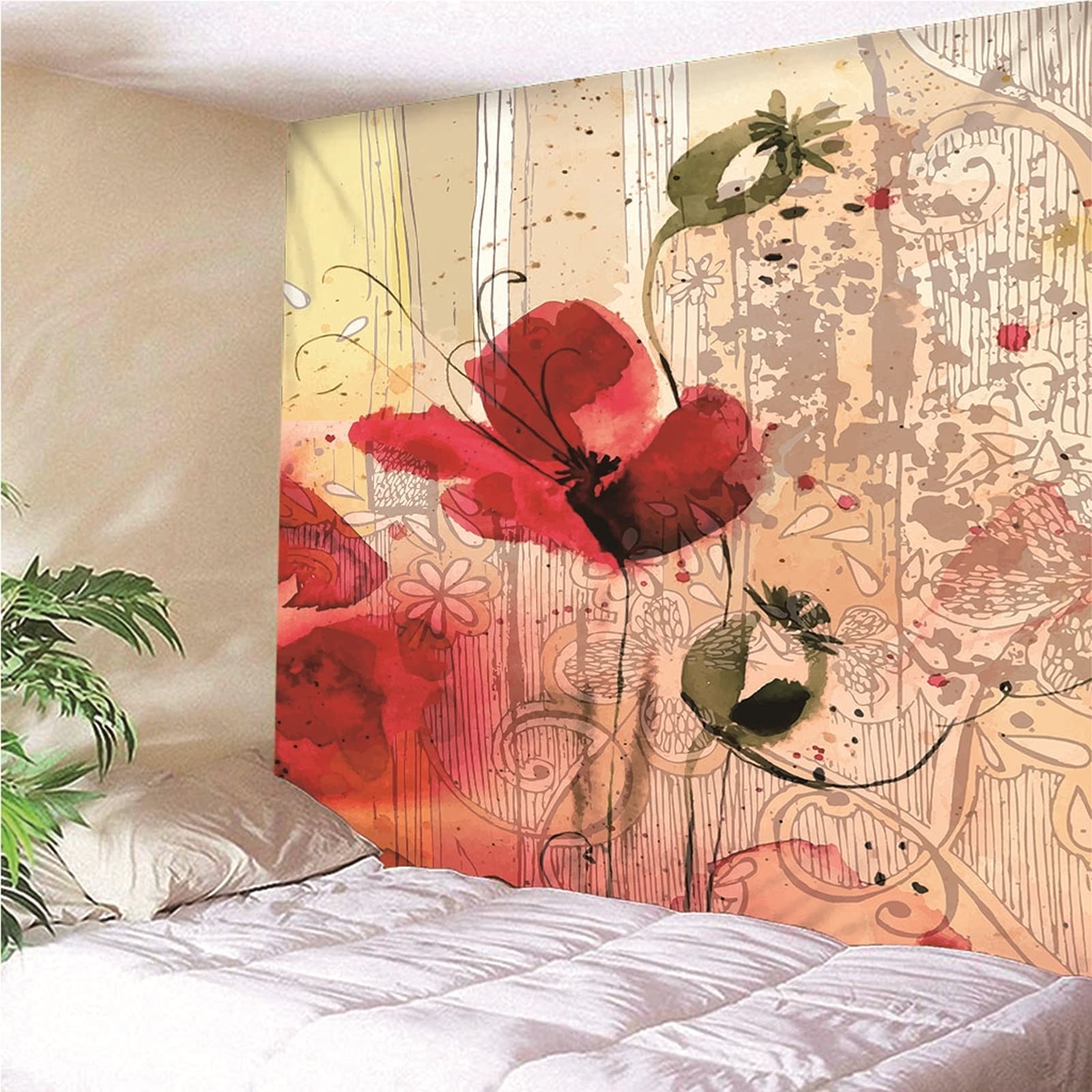 Aeici Tapices Pared, Tapiz De Tela para La Pared Flor Tapiz Pared Wall Hanging, Bedsheet(260X240Cm)