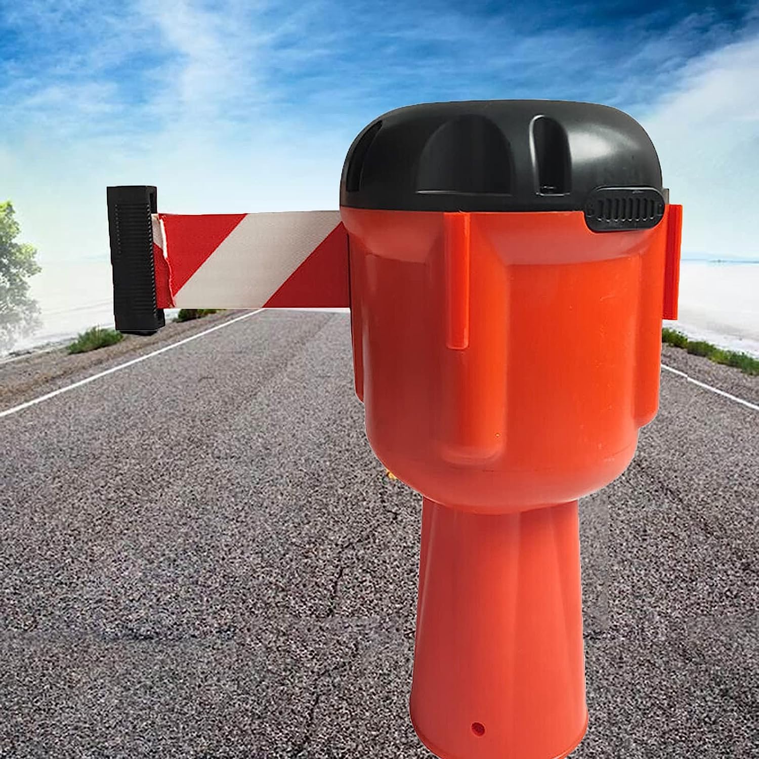 Wysuwana bariera pasowa 10 m, teleskopowa bariera ścienna z przyciskami blokującymi, żółty pasek ostrzegawczy dla bezpieczeństwa zdarzeń, do użytku na zewnątrz / wewnątrz