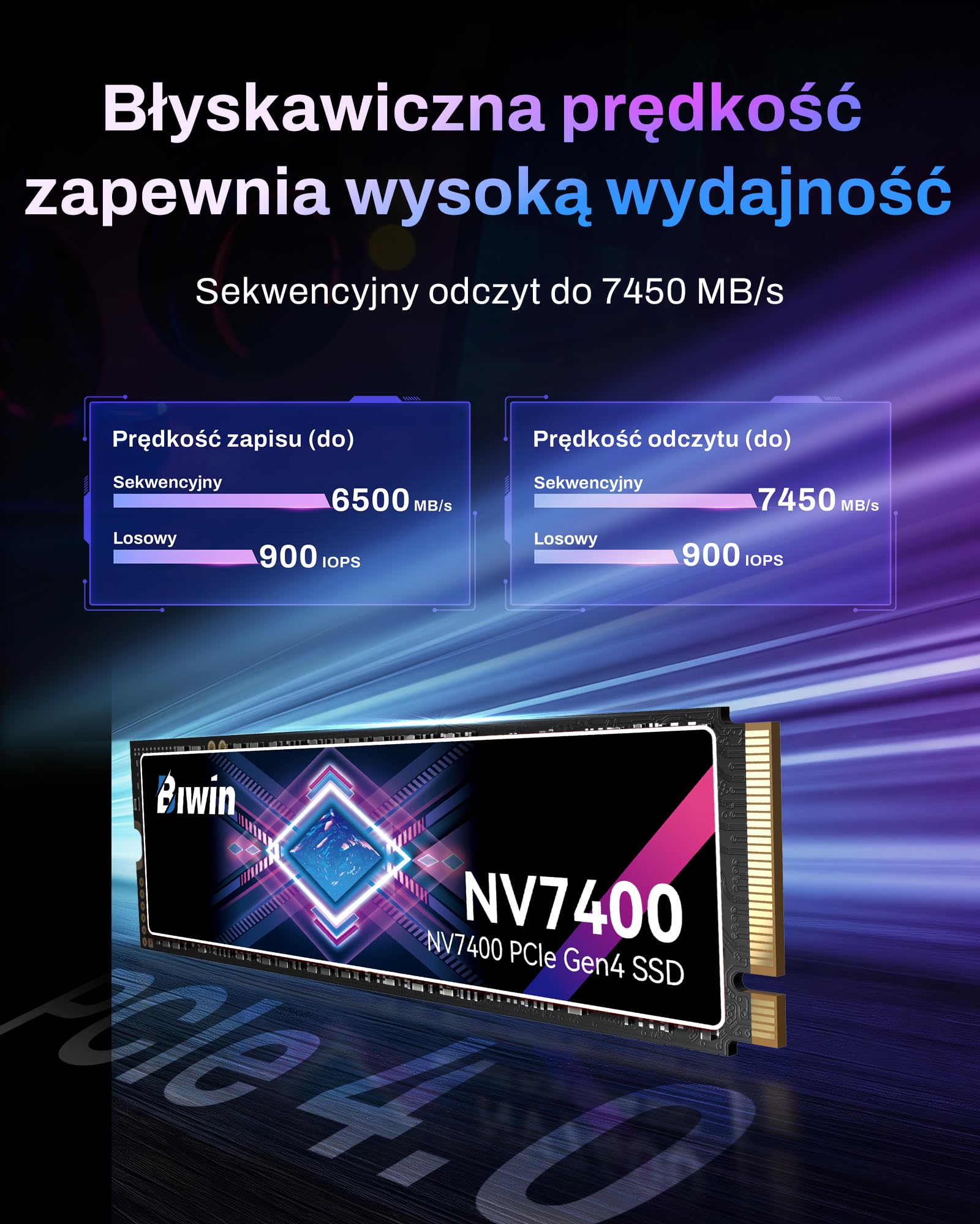 BIWIN Black Opal NV7400 1TB SSD, prędkość odczytu do 7400 MB/s Gen4x4 NVMe M.2 2280, wewnętrzny dysk SSD PCIe 4.0 TLC do gier, gotowy na PS5, laptop i komputer stacjonarny