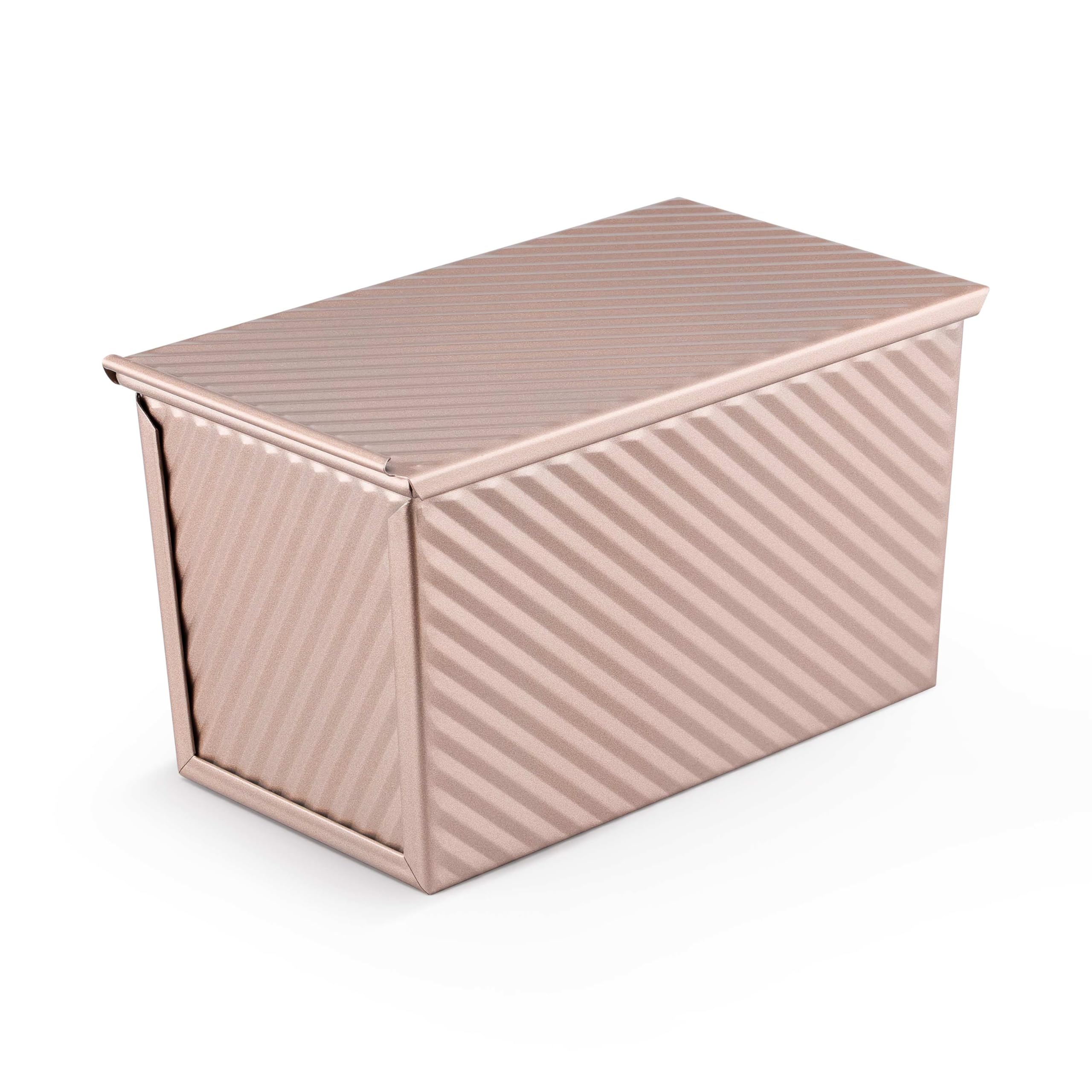 LIANYU Pullman Loaf Pan with Lid, 1 LB Dough Capacity Nonstick Bread Baking Loaf Pan, Carbon Steel Corrugated Bread Toast Box Tin for Homemade Sandwich, Rose Gold