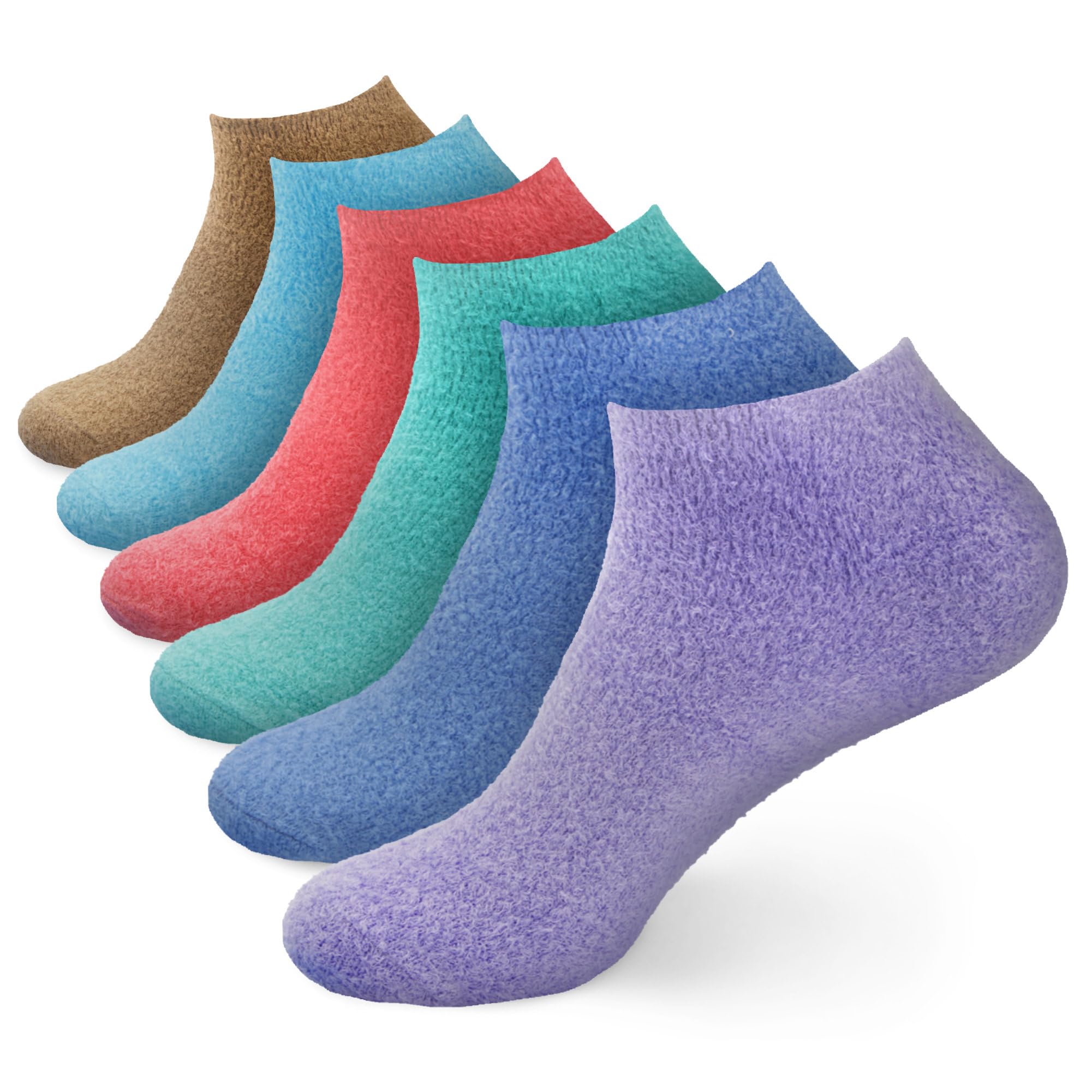 BambooMN Women's X-Large Fuzzy Soft Aloe Infused Nylon Spa Socks, Assortment H, 6 Pairs