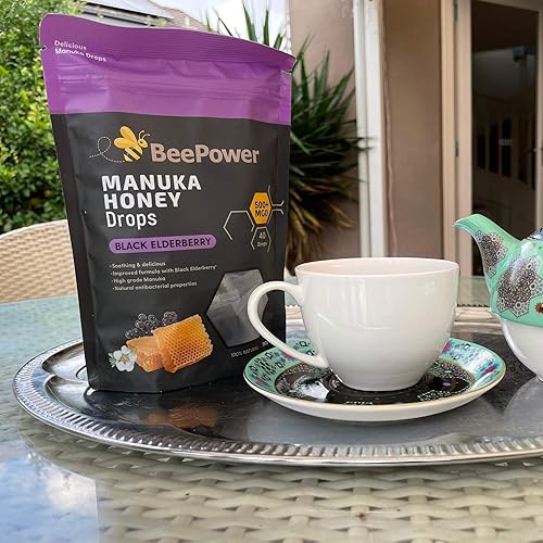 Miniatura 9 de BeePower Pastillas de miel de manuka totalmente naturales  Contiene 40 pastillas de 6.7 onzas MGO 500+ (negro saúco)