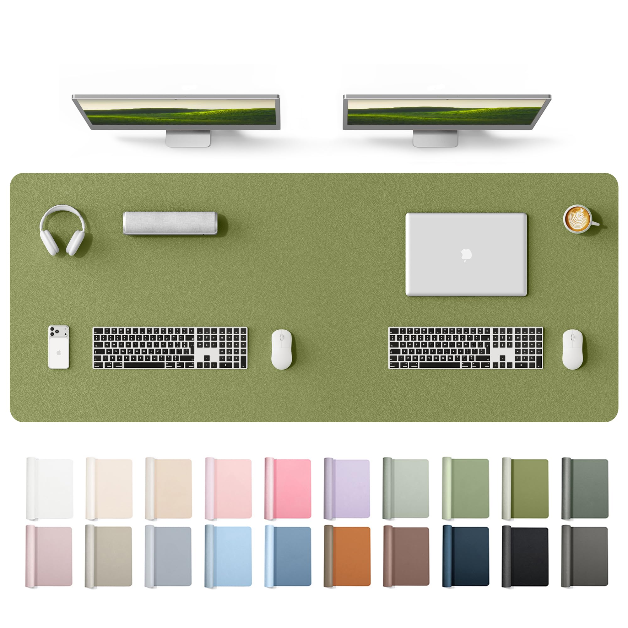 YSAGi Leather Desk Protector, Office Mat, Large Mouse Mat, Non-Slip PU Leather Blotter, Laptop Desk Mat, Waterproof Writing Pad for Office and Home(Green, 63" x 24")