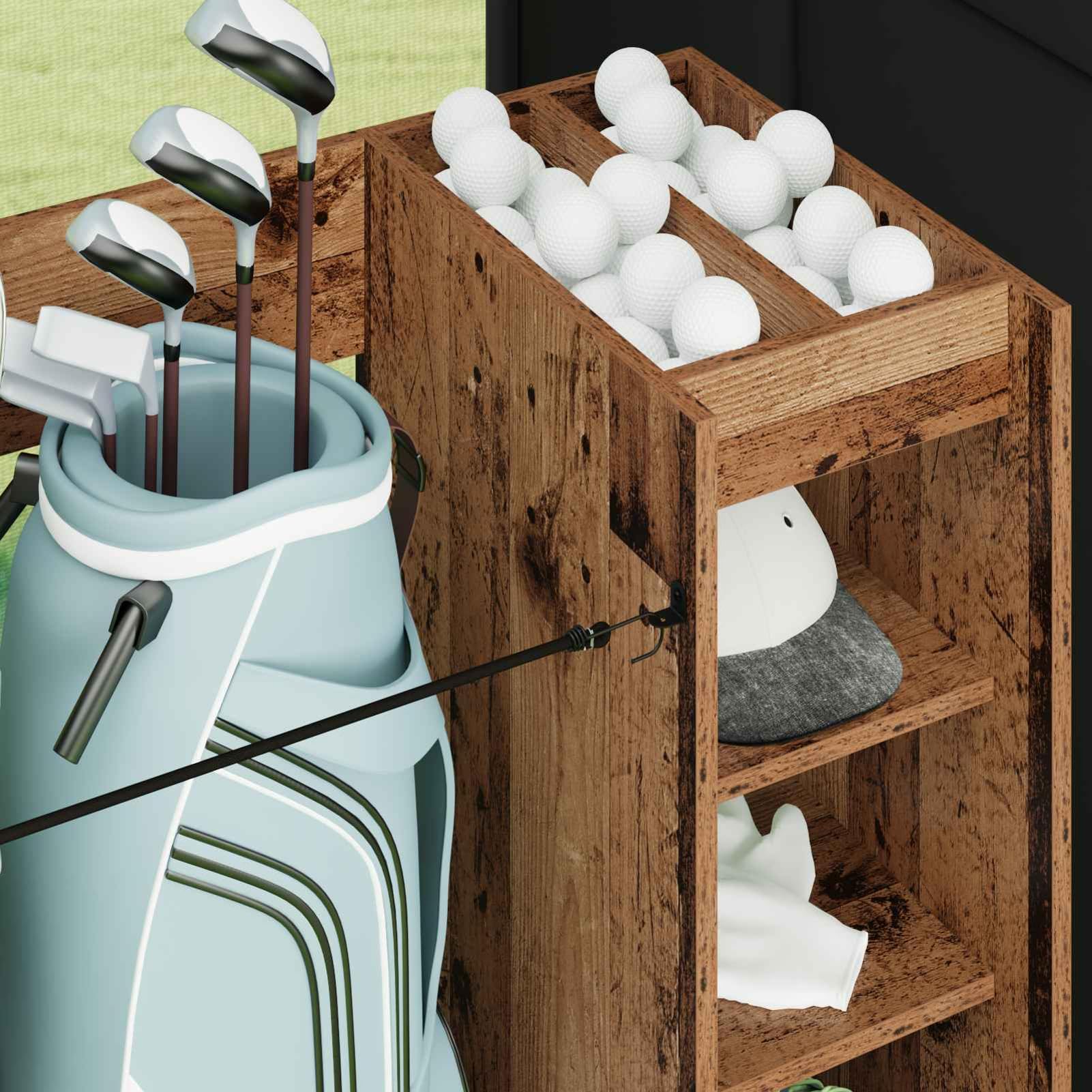 Gecheer Golf-Schrank Uni Altholz, 120 x 45 x 98 cm, Holz, Stauraum für Golfzubehör, für Garage und Wohnraum