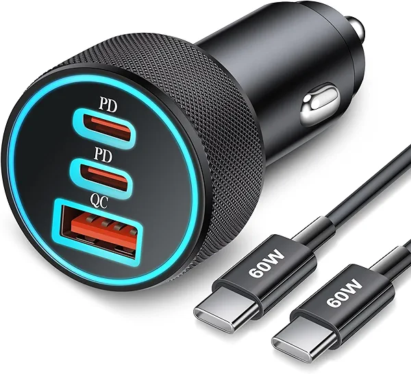 67W 3-Port Super Fast Type C Car Charger USB C for Samsung Galaxy S25 S24 S23 S22 S21 Ultra, iPhone 17/Air/16/15 Pro Max, Android, PD/QC Car Phone Adapter Accessories for Men Women + 3FT USB-C Cable