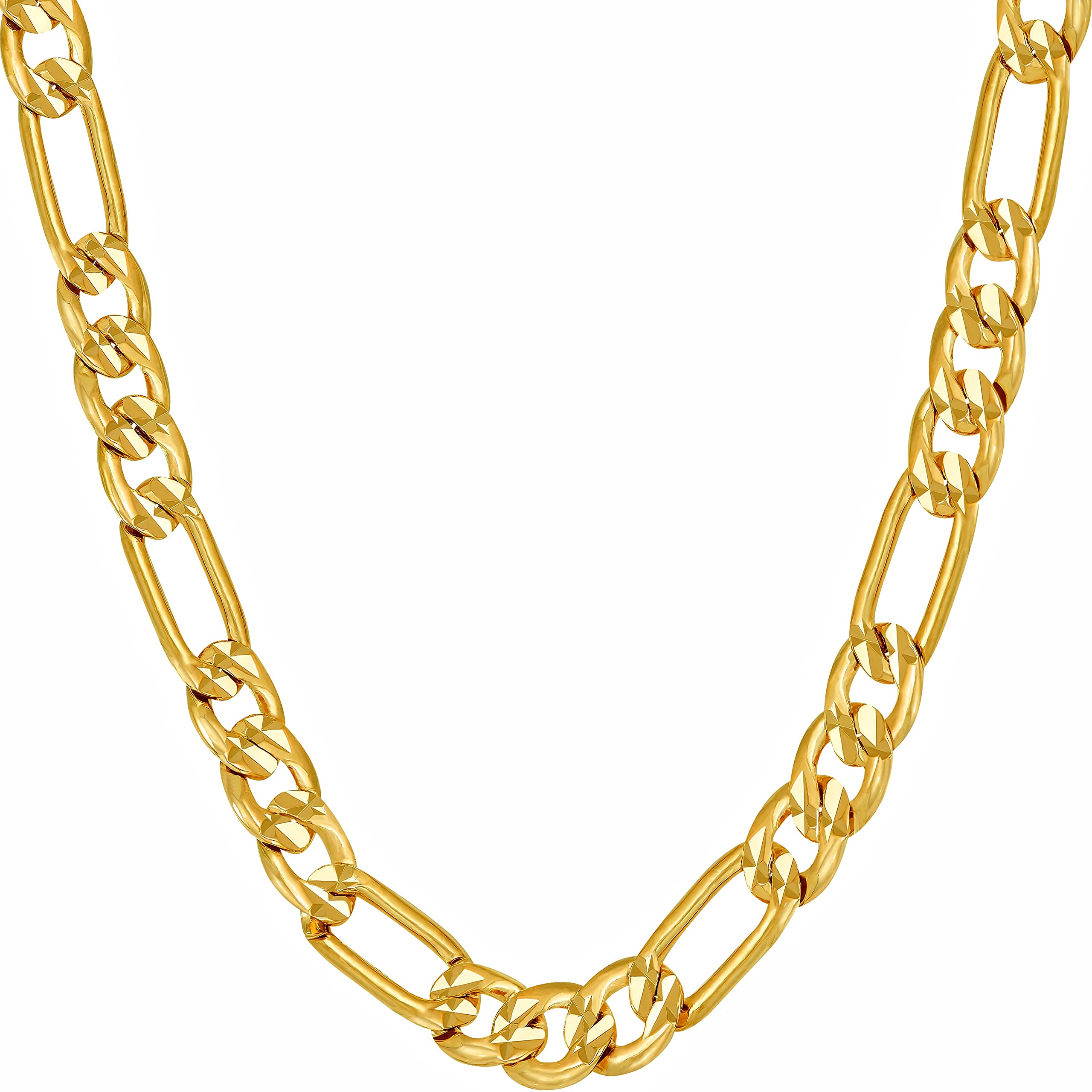 LIFETIME JEWELRY Radiant Diamond Cut Figaro Chain Necklaces 24k Real Gold Plated (6mm, 7mm, 9.5mm)