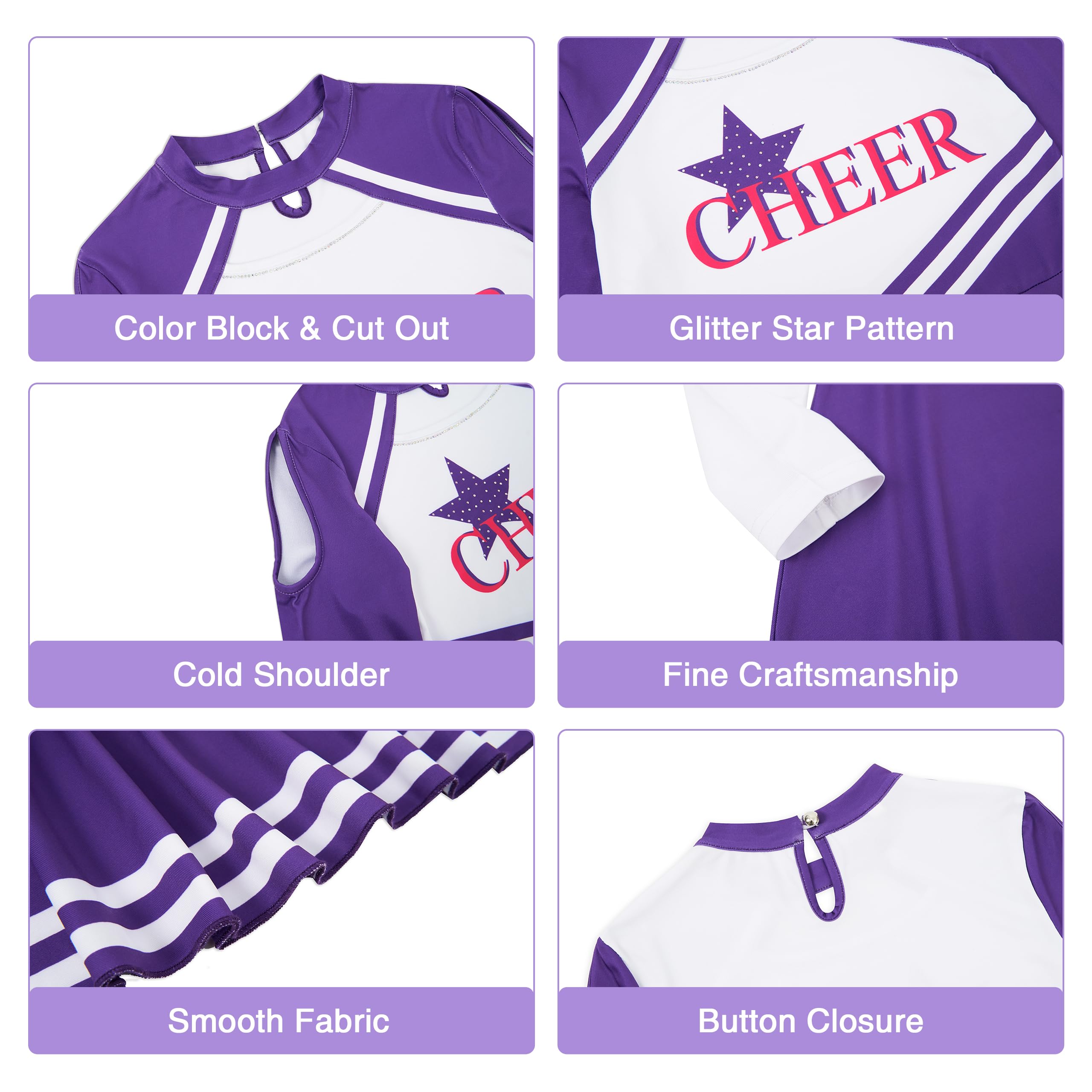 LOLANTA Costume da Cheerleader per Bambini, Vestito da Cheerleader a Maniche Lunghe per Ragazze con Pompon e Calzini, Carnevale o Evento Sportivo