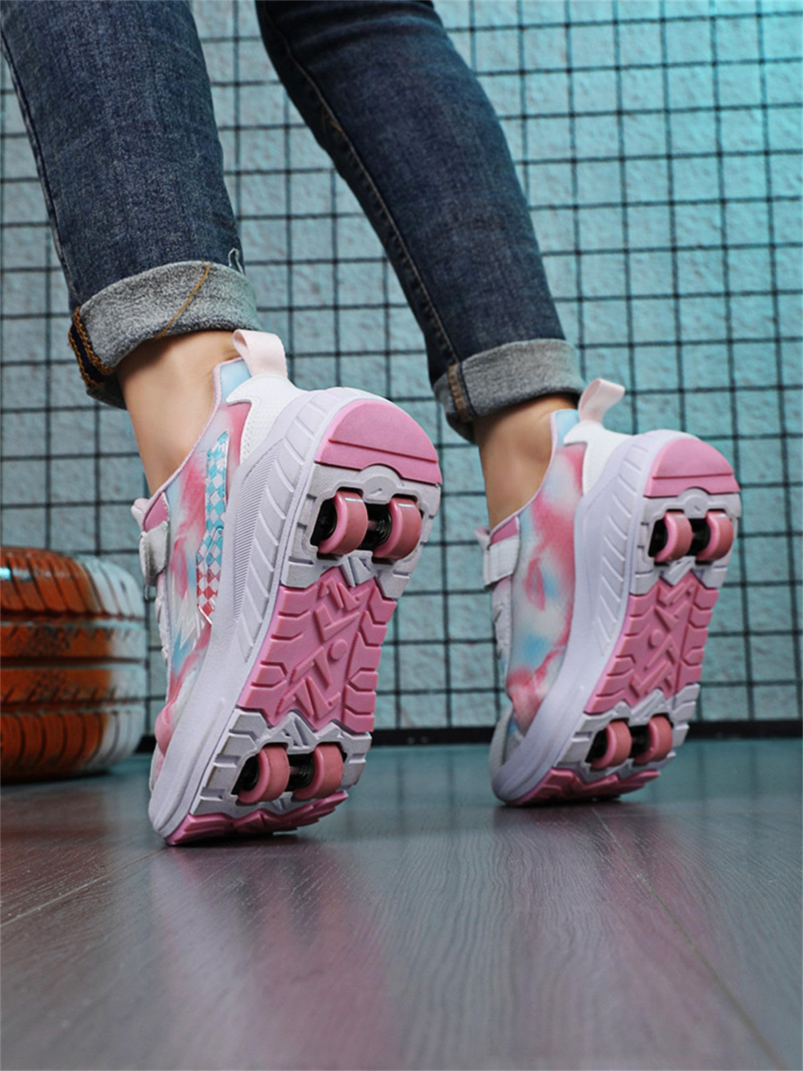 Surwin Schuhe mit Rollen Kinder, Schuhe mit 4 Rollen, Nylonschnalle Roller Skate Shoes Mädchen Jungen Turnschuhe mit Rollen Rollschuhe Schuhe Skateboardschuhe Rollschuhe