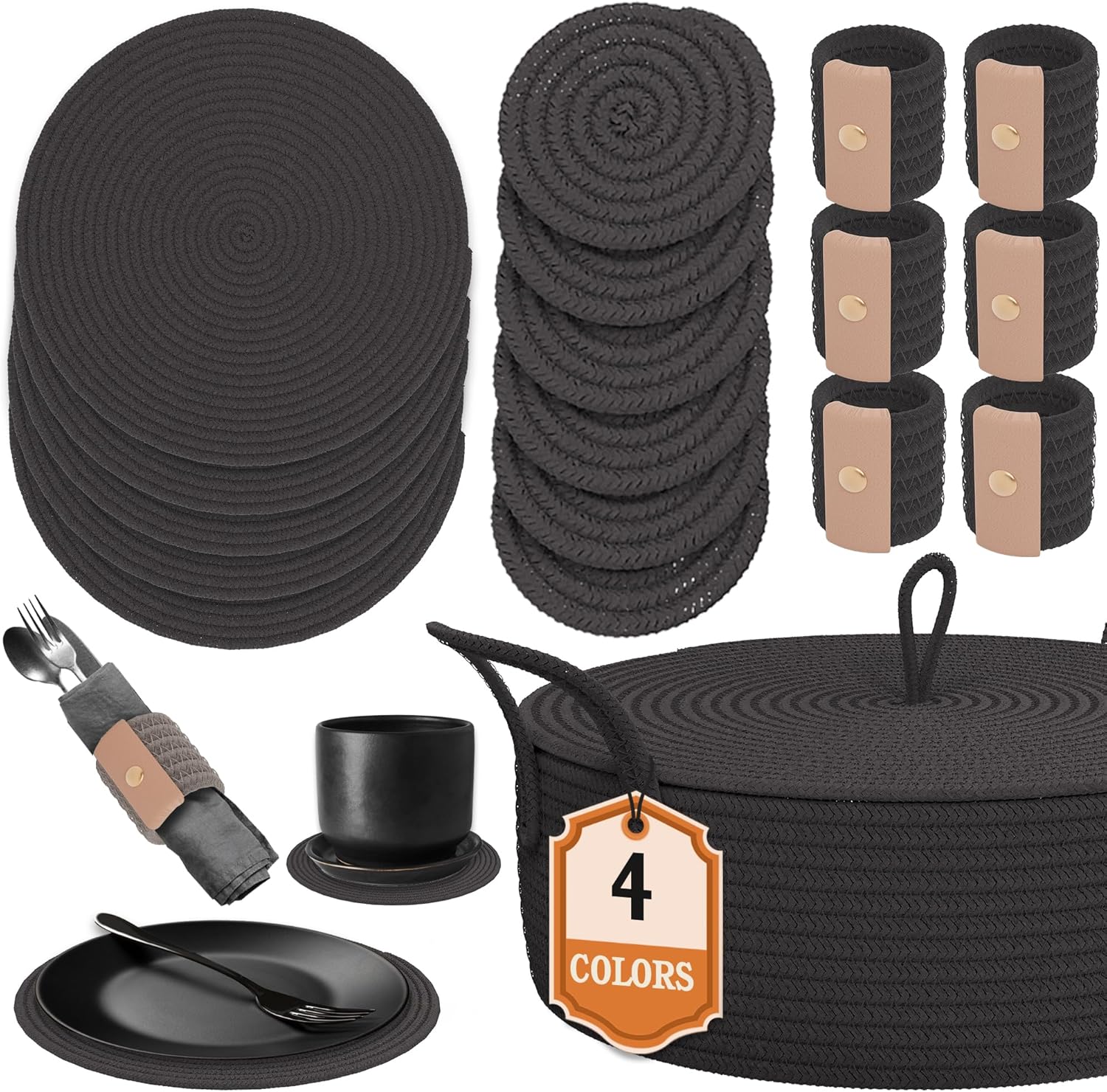 Round Placemats Set of 6 Placemats Washable Woven Placemats