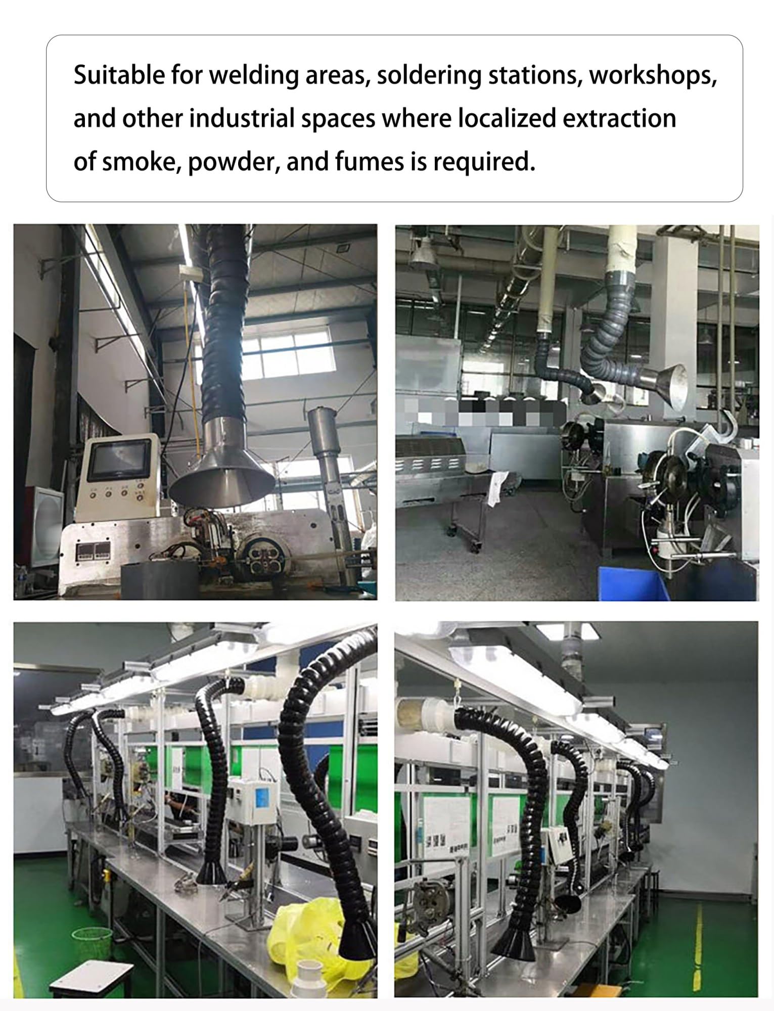Brazo de extracción de humos ajustable con campana de succión, manguera de escape industrial flexible para soldadura y ventilación de laboratorio
