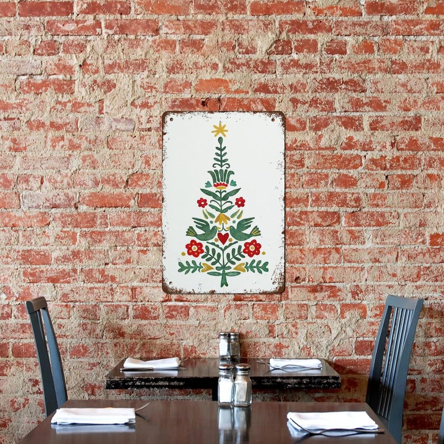 NAMEY Scandinavian Christmas Print, Watercolor Tree, Decoration, Holiday Decor, Norwegian Folk Art Print Swedish Polish Danish Funny Vintage Metal Tin Sign for Home Coffee 12x8 Inch - Image 5