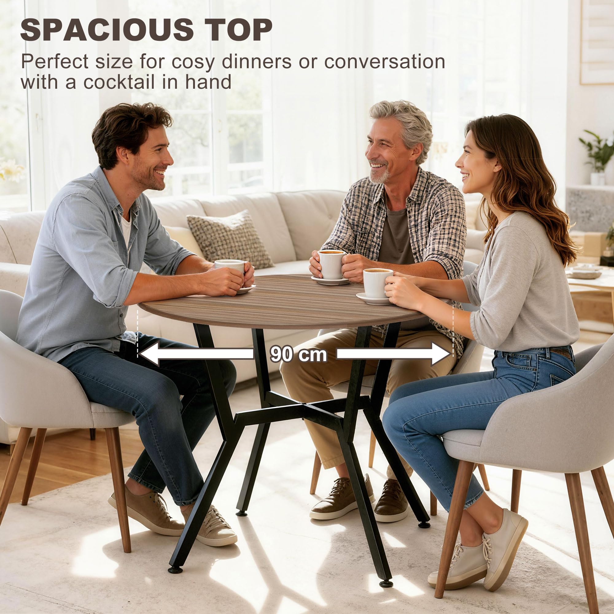 HOMCOM Mesa de Comedor Redonda Mesa de Cocina Industrial con Tapa de Madera y Marco de Acero para Salón Carga 60 kg Ø90x76 cm Marrón — view 6