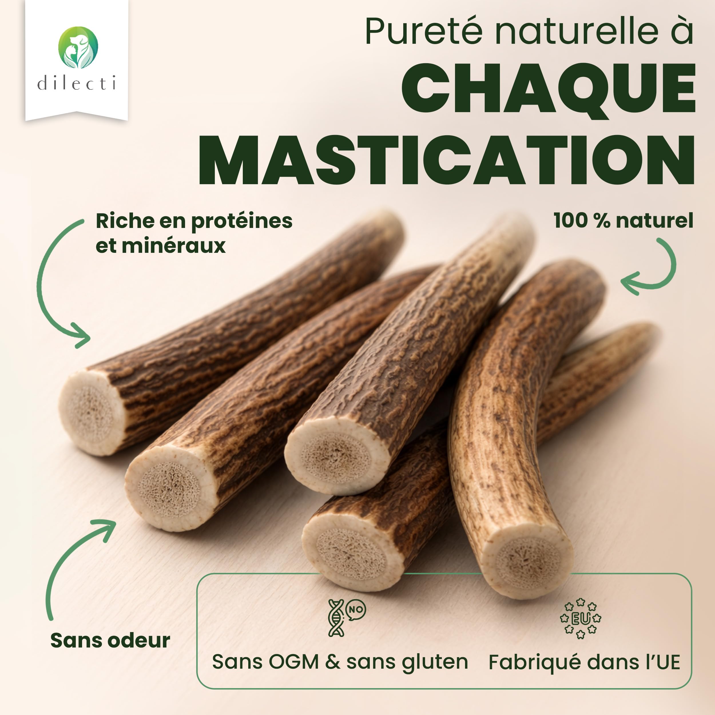 Bois de Cerf à Mâcher - Os à Ronger Longue Durée pour Chien, Jouet d'Occupation Résistant et Friandises pour Chien - Fendu S, Paquet de 3