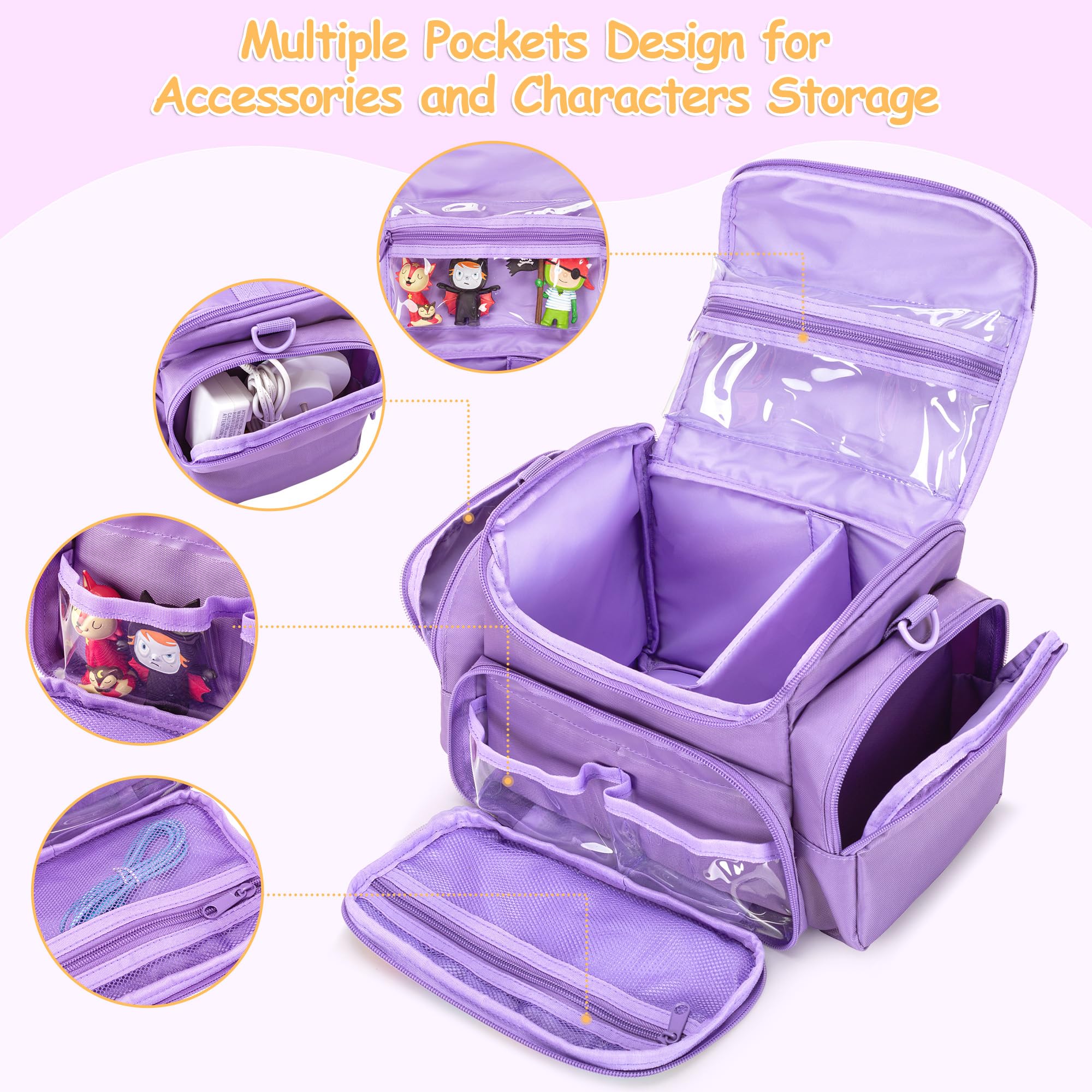 LoDrid Étui de Voyage Compatible avec Toniebox 2/1, étui de Transport pour Lecteur Audio avec bandoulière et poignée, Sac de Rangement avec Plusieurs Poches pour Accessoires, Violet, Sac Uniquement