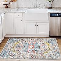 Vista 95 de Vintage Bohemian Entry Rug, 2x3 Small Entryway Rug Boho Kitchen Rugs Non-Slip Washable Indoor Door Mat, Distressed Floral Soft Accent Throw Rugs for