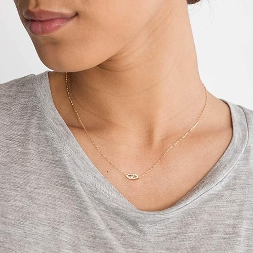 Miniatura 4 de Mevecco Collar de oro delicado de mal de ojo para mujer chapado en oro de 18 quilates lindo delicado solitario circonia cúbica protección ojo