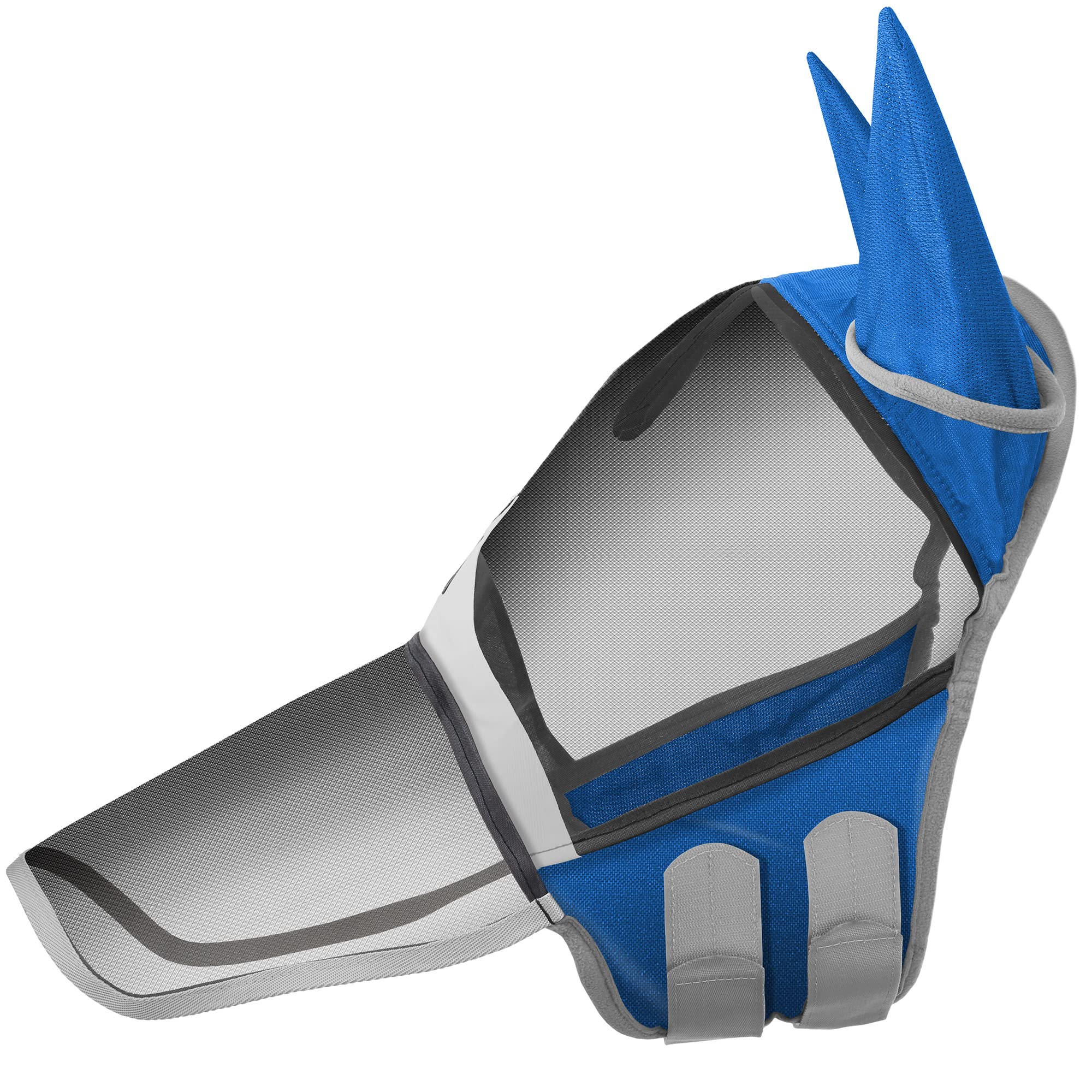 SmithBuilt COMFORT Fliegenmaske mit Ohren und Langnase für Pferde (Blau, Cob) - Fleece-Polsterung, feinmaschig, UV-Schutz
