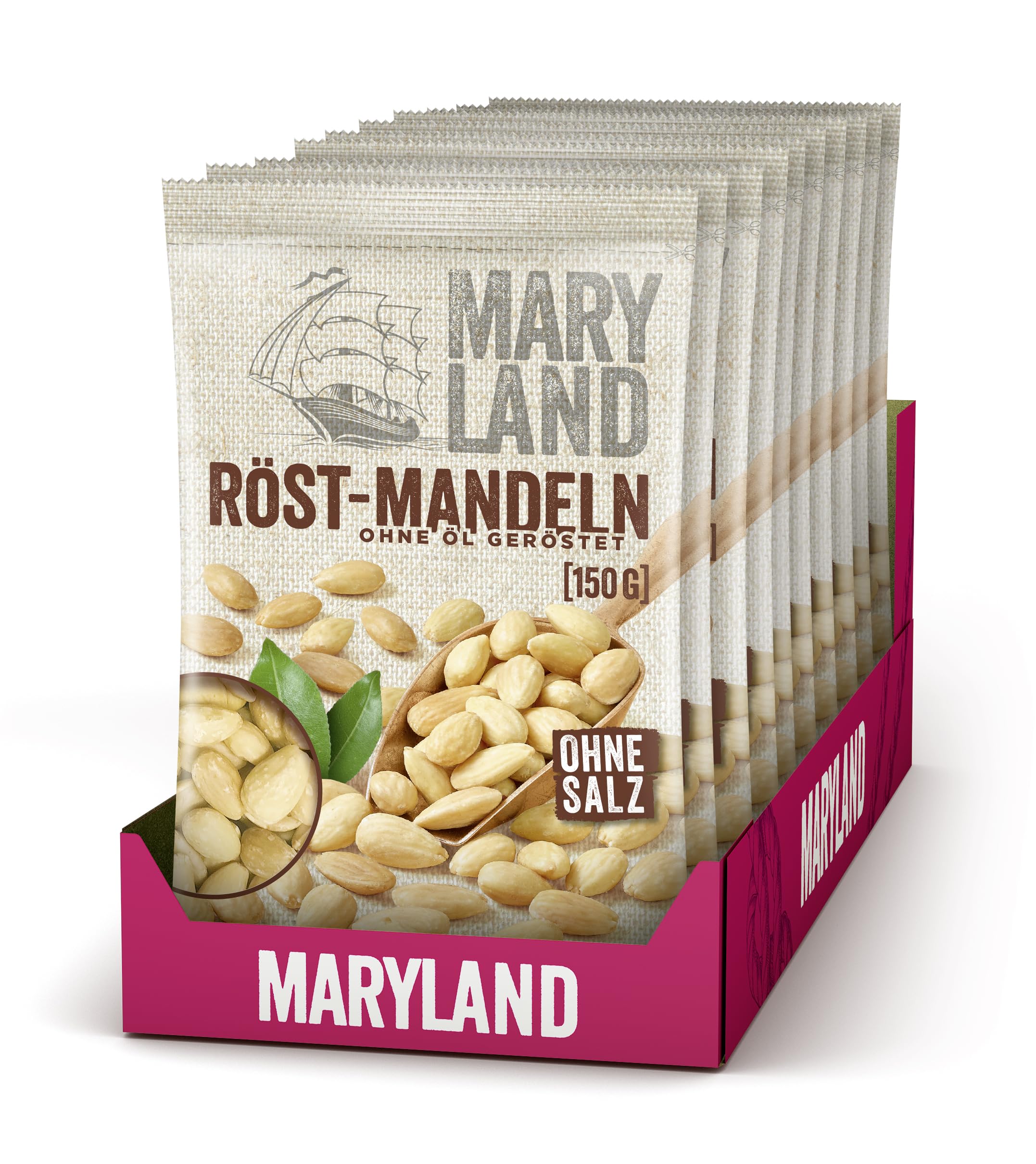 Maryland Röst-Mandeln 150g Beutel 10er Pack - Mandeln schonend ohne Öl geröstet - aus eigener Röstung in Deutschland (10 x 150g)