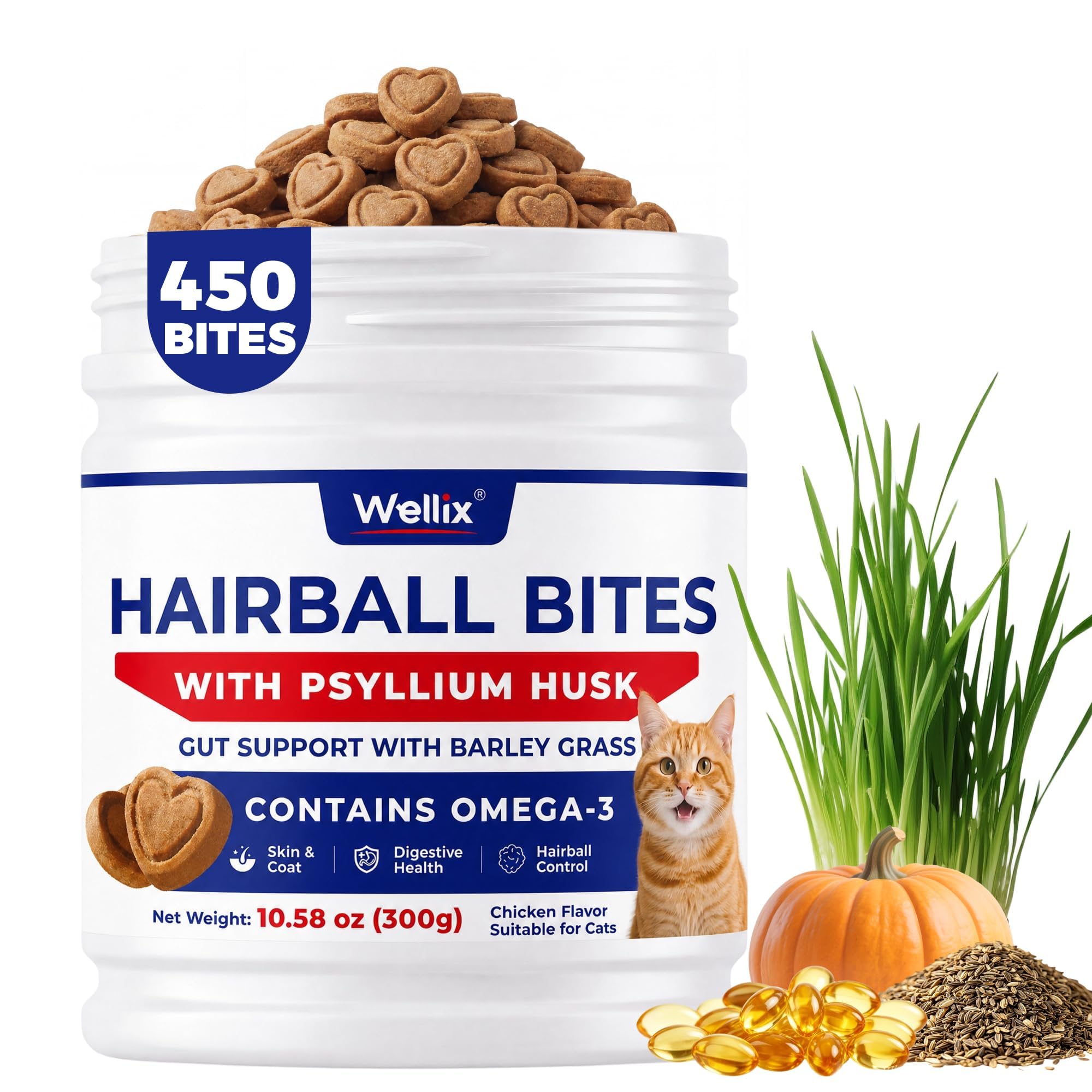 Wellix Hairball Bites for Cats - Hairball Treatment & Relief - 300g