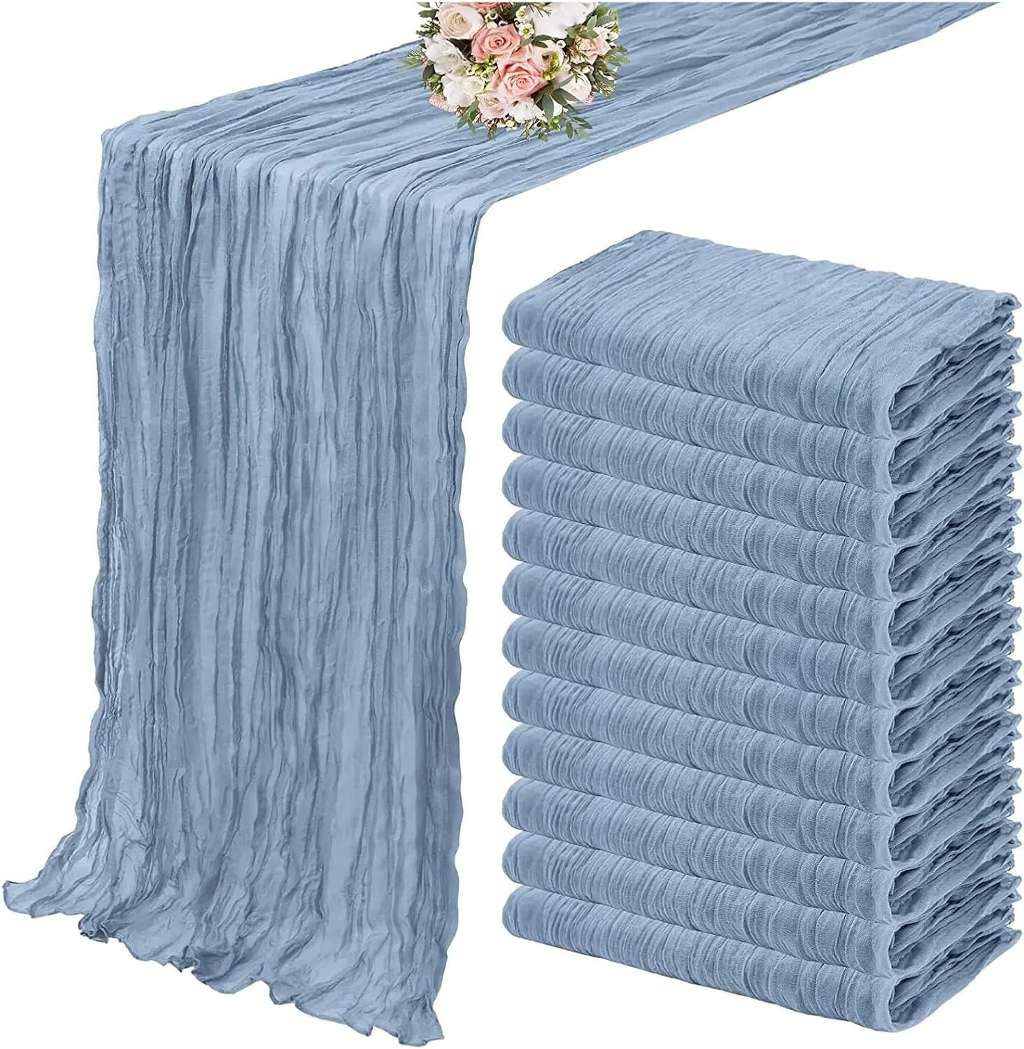 90 * 300CM Gauze Voile Table Runner Pink Blue Cheesecloth Dinning Table Decoration For Wedding Party Banquet Bride Shower(Pink)
