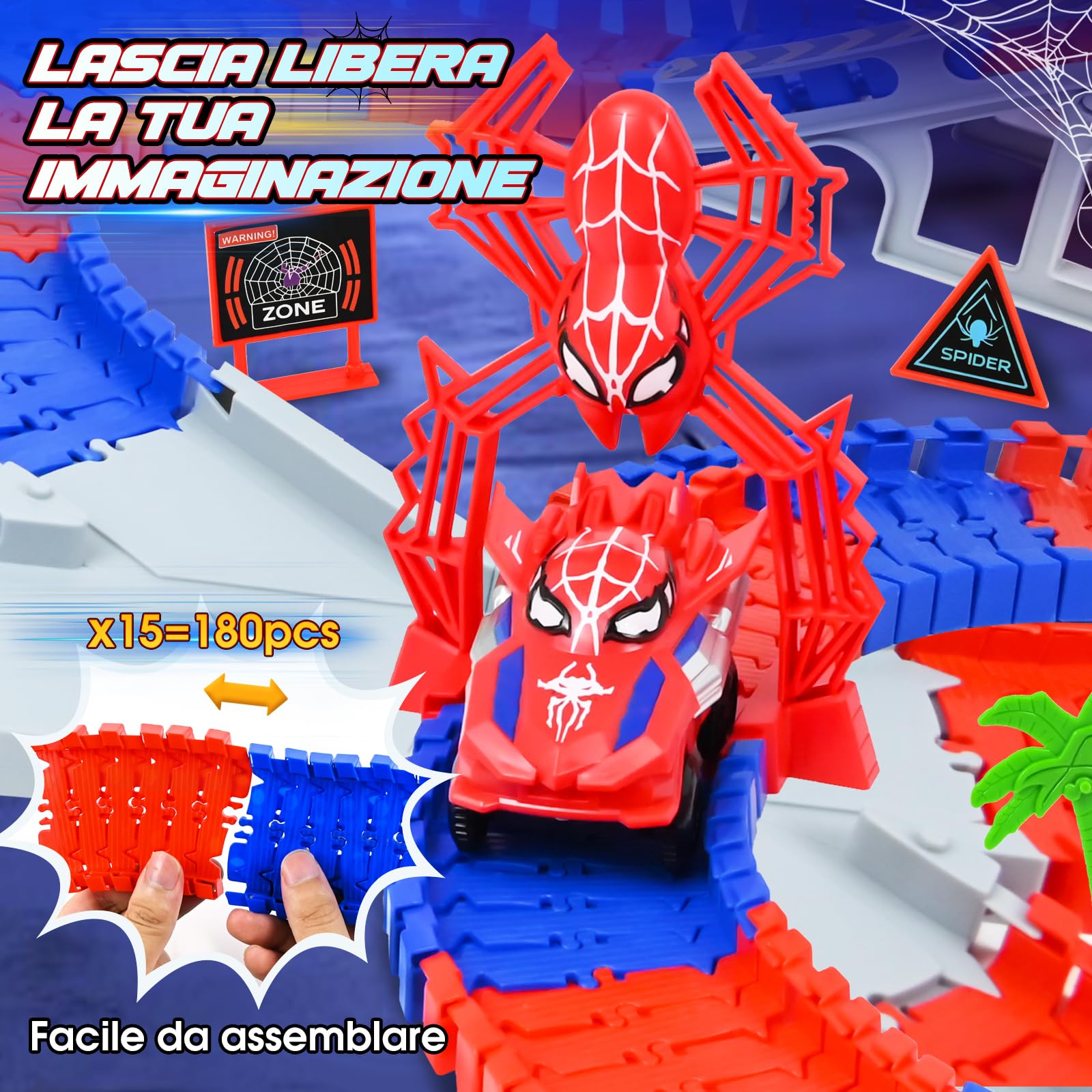 PATEMZON Circuit Voiture Enfant, Spider Railcar, Jouet de Circuit Automobile avec 2 Voitures, 208 PCS de Piste de Course de Voitures, Jouets de Course Circuit pour Enfants de 3 4 5 Ans