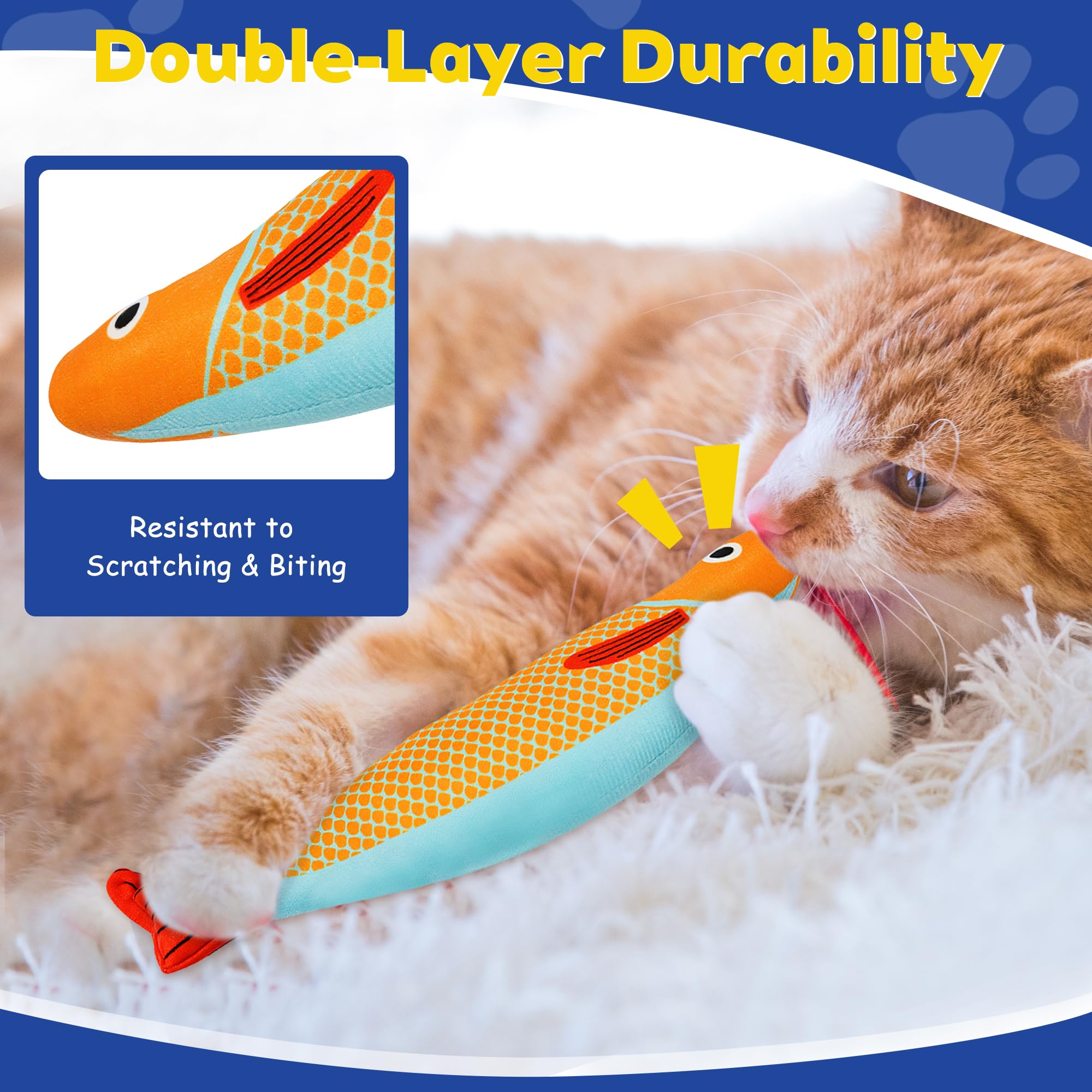 Giocattoli per gatti, confezione da 3 pesci di erba gatta con suono increspato, giocattoli di peluche resistenti per gatti e gattini, 23,9 cm