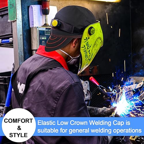 Miniatura 5 de Yunsailing 2 gorras de soldadura, resistentes al fuego, reversibles, de algodón, suave, corta, con elástico, para hombres y mujeres, electricistas