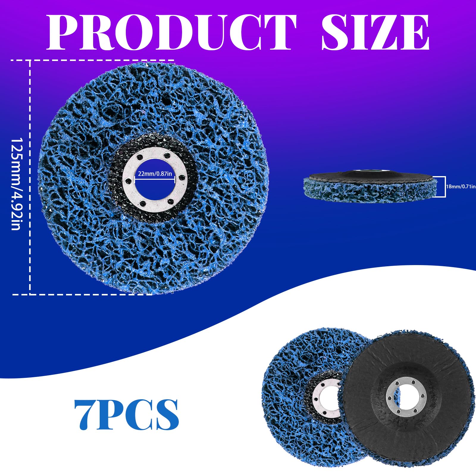 Discos de limpieza gruesos CSD de 125 mm, 7 discos CSD de 125 mm, discos abrasivos para amoladora angular, eliminar el óxido, para eliminar el óxido y eliminar el óxido (azul, 7, mediano)