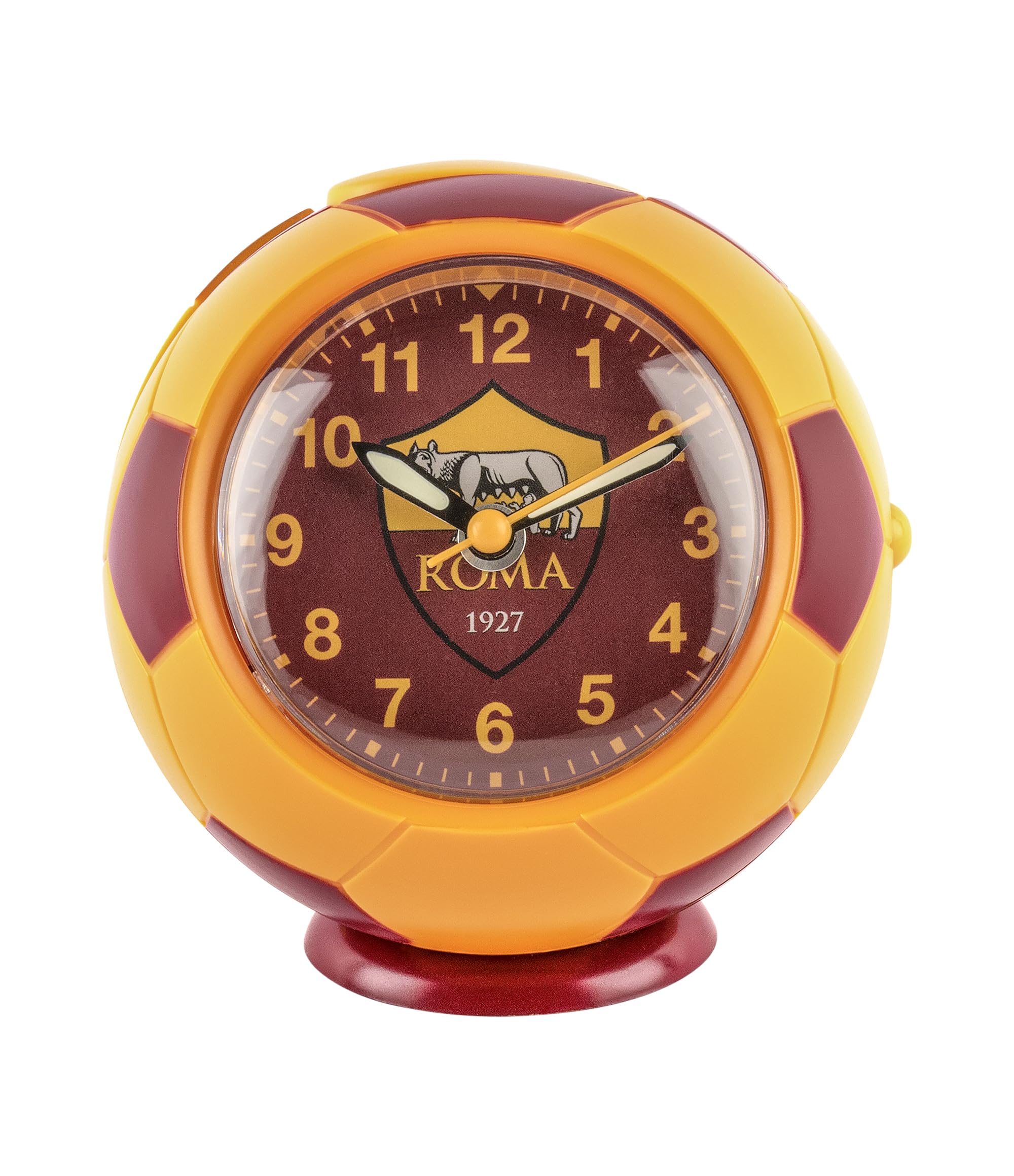 Seven AS Roma Quartz Alarm Clock Ball, Red Yellow, Children and Teens, Football Team, Gift Idea for Fans
