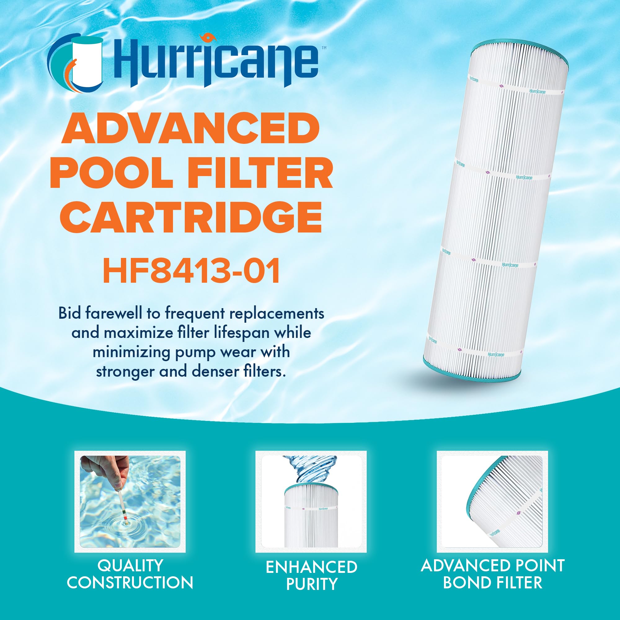 Hurricane Filters HF8413-01 4 Pack Advanced Pool Filter Cartridge - Replacement for PWWPC125B, Unicel C-8413, Filbur FC-2575, Waterway Proclear 125, Sta Rite Posi Clear PXC-125