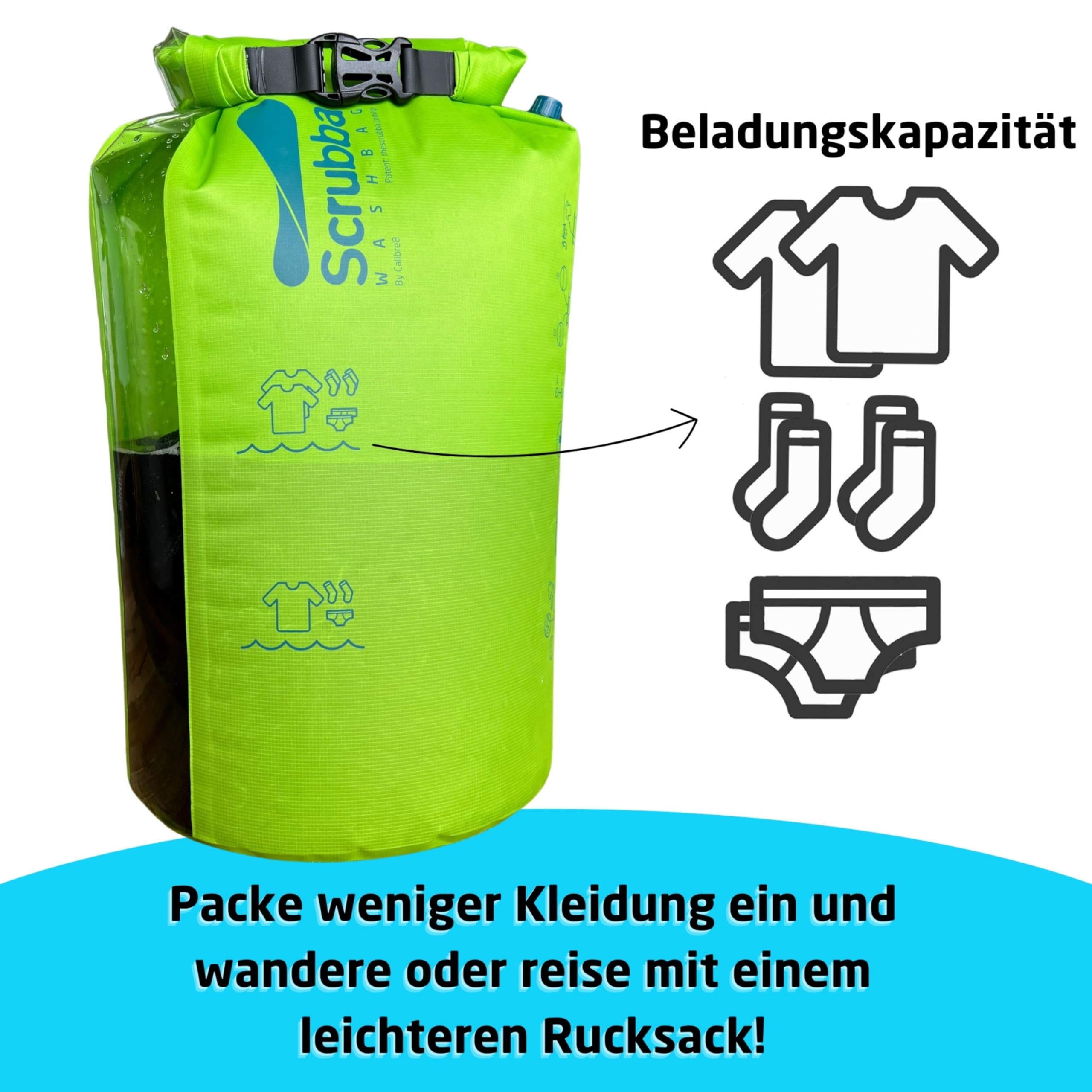 Scrubba Waschbeutel – Tragbare Waschmaschine für Reisen & Camping – Leichte Handwaschmaschine für Kleidung – 150g