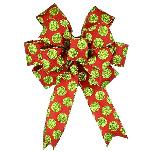 Wreath Bow for Add On Attachments to Staircase, Garlands, Lanterns - Customized (Christmas Red Lime Polka Dot, Set of 2)