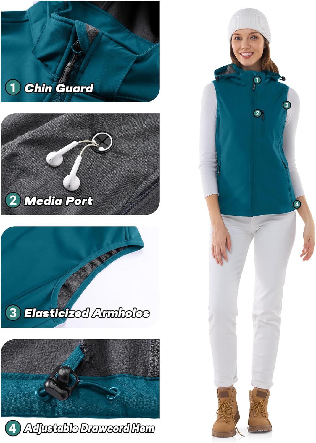 Outdoor Ventures Women's Hooded Lightweight Softshell Vest, Windproof Fleece Lined Sleeveless Jacket for Golf Running Travel - Image 4