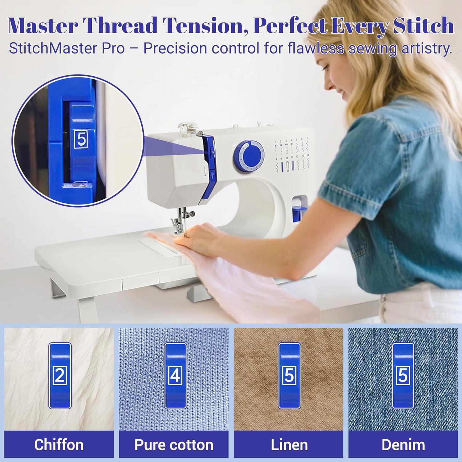 StitchMaster Pro Sewing Machine - Twin/Double Needle Compatible, 14 Stitches, Easy for Beginners & Home Users