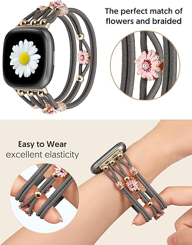 Miniatura 2 de TOYOUTHS Pulsera floral compatible con Fitbit Versa 4Versa 3Sense 2Sense Band para mujeres y niñas, correa trenzada de flores de margarita bohemia